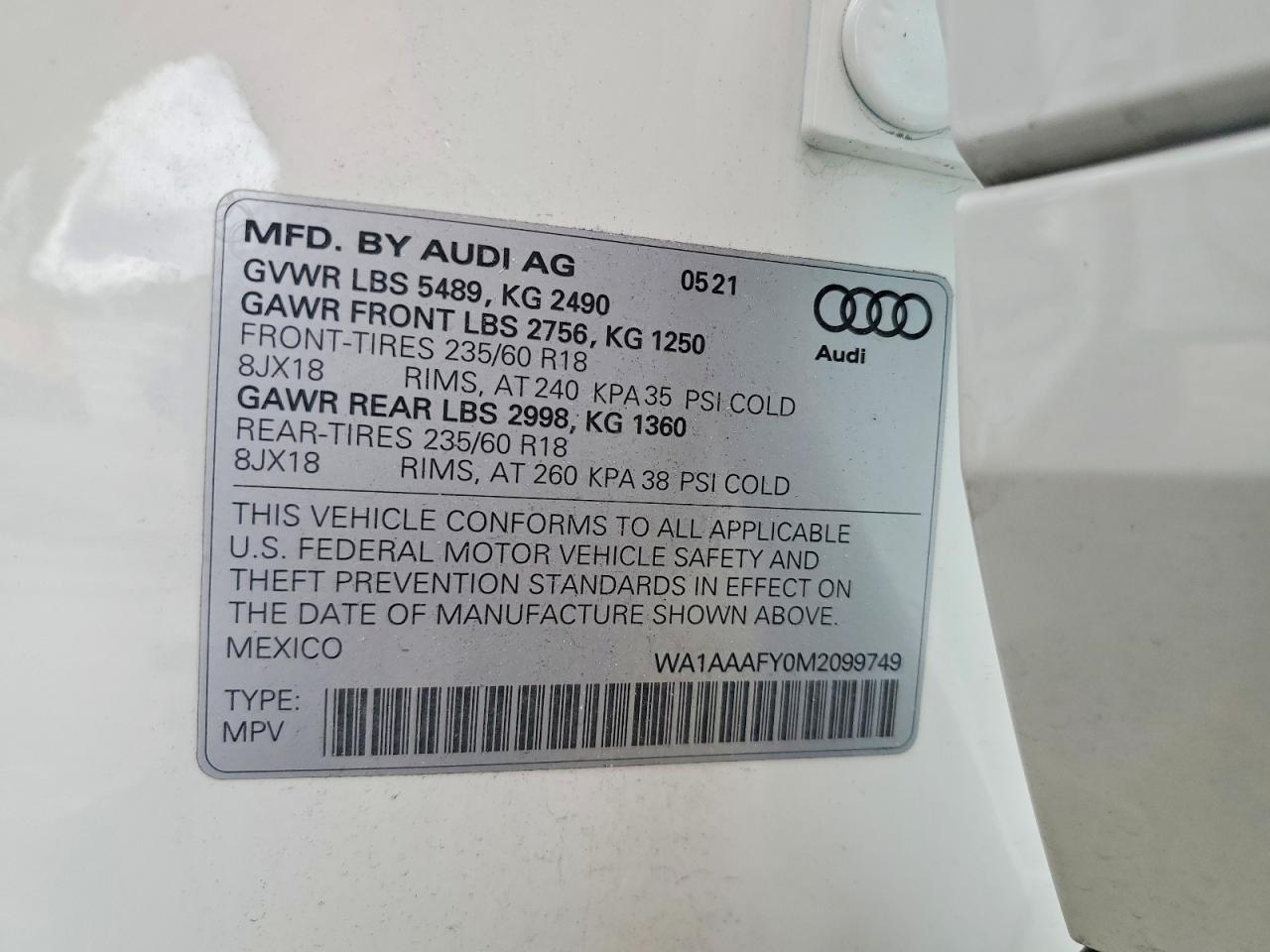 2021 Audi Q5 Premium White vin: WA1AAAFY0M2099749