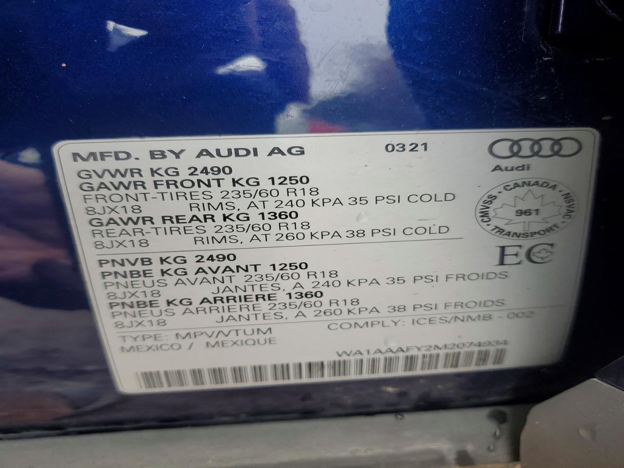 2021 Audi Q5 Premium Blue vin: WA1AAAFY2M2074934