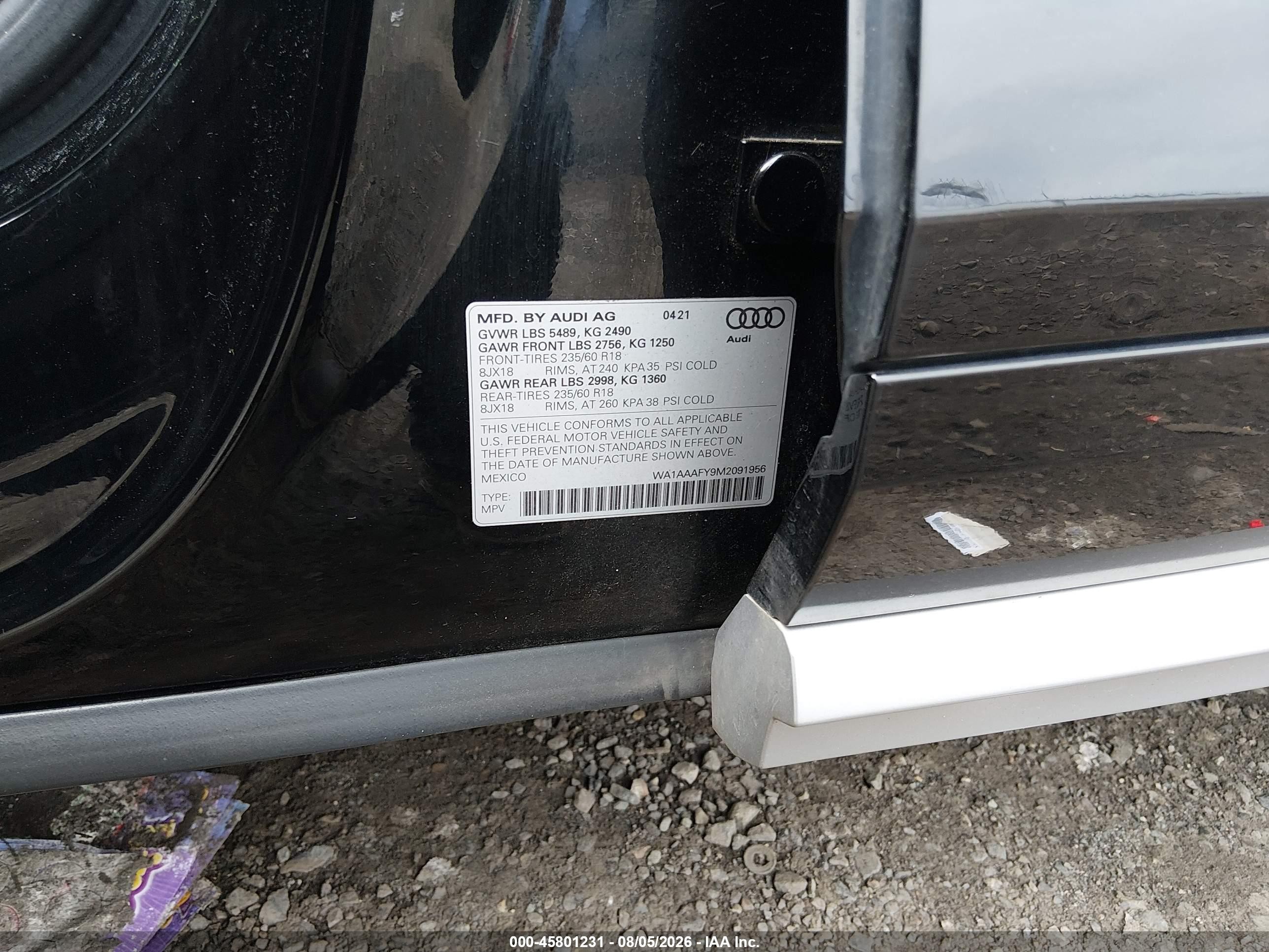 2021 Audi Q5 Premium 45 Tfsi Quattro S Tronic Черный vin: WA1AAAFY9M2091956
