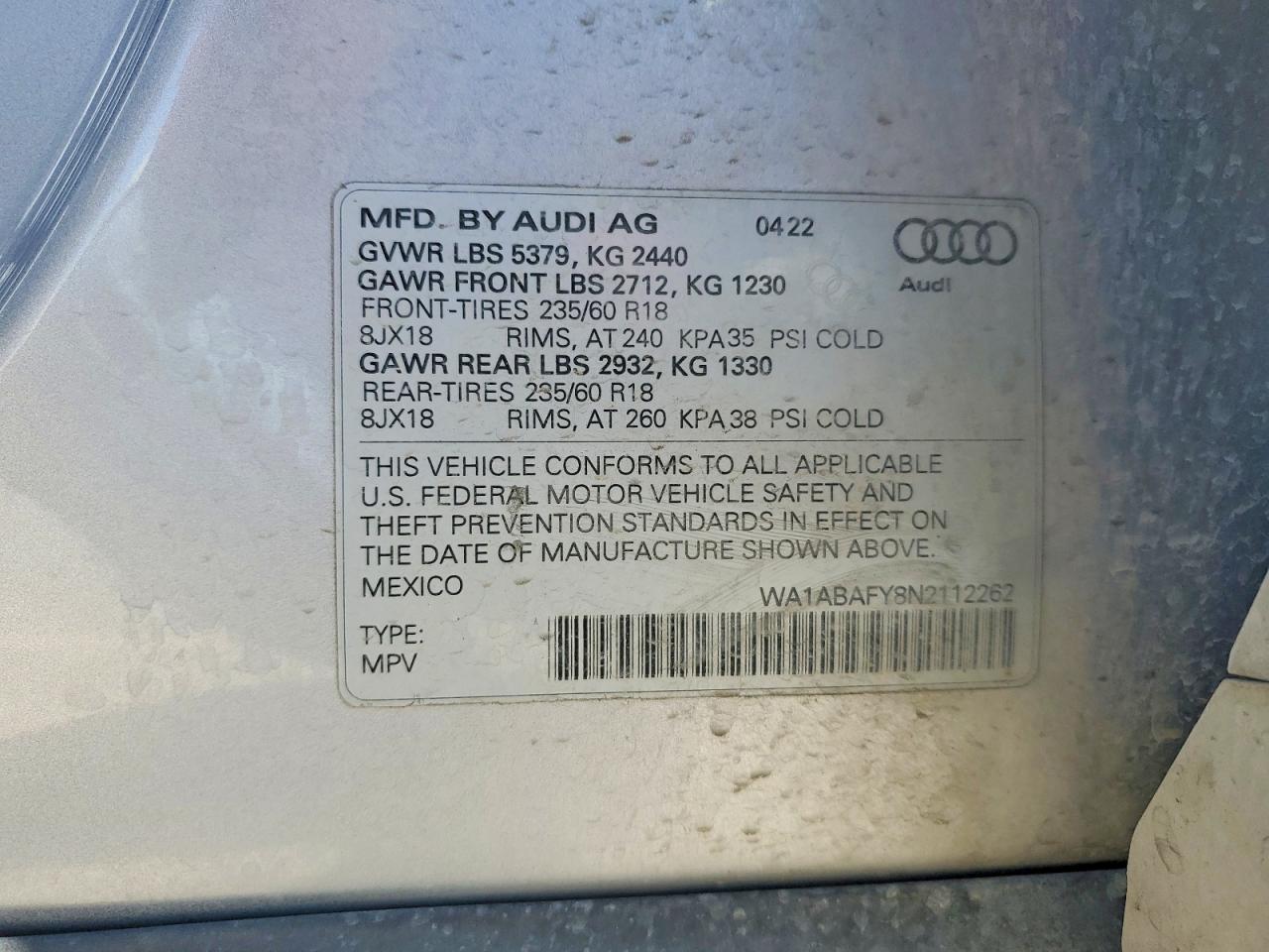 2022 Audi Q5 Premium 40 Silver vin: WA1ABAFY8N2112262