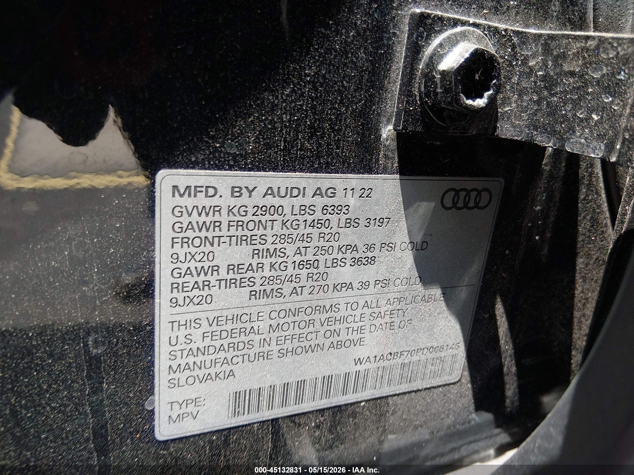 2023 Audi Q7 Premium 45 Tfsi Quattro Tiptronic Black vin: WA1ACBF70PD006146