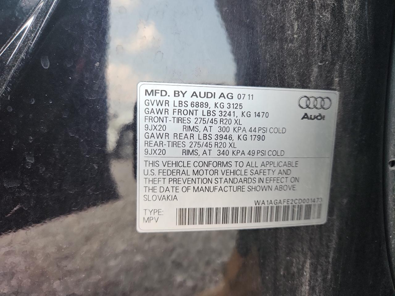 2012 Audi Q7 Prestige Черный vin: WA1AGAFE2CD001473