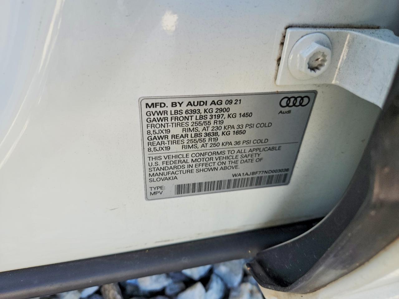 2022 Audi Q7 Premium Белый vin: WA1AJBF77ND003036