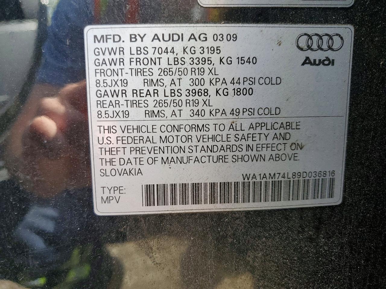 2009 Audi Q7 Tdi Черный vin: WA1AM74L89D036816