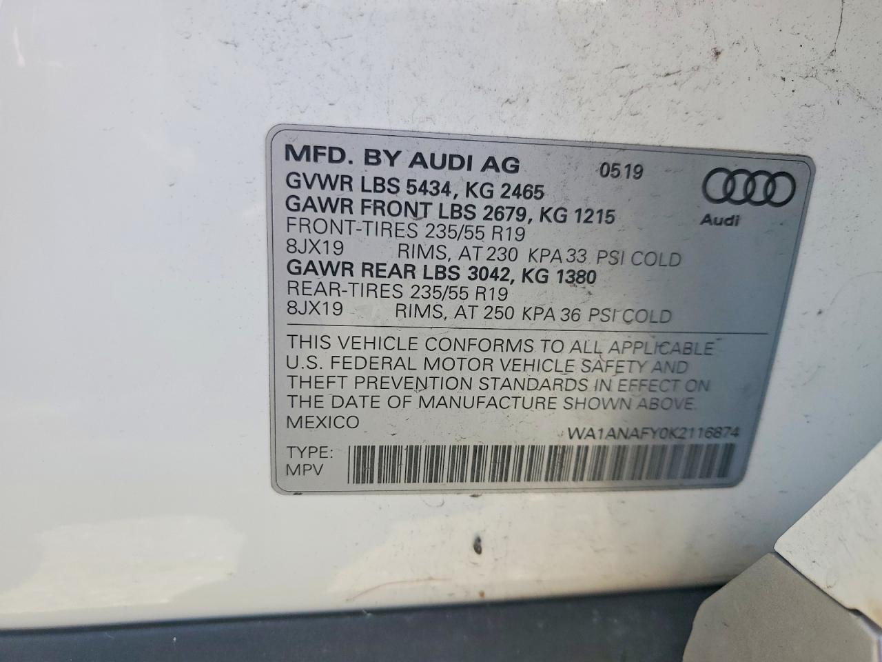 2019 Audi Q5 Premium White vin: WA1ANAFY0K2116874