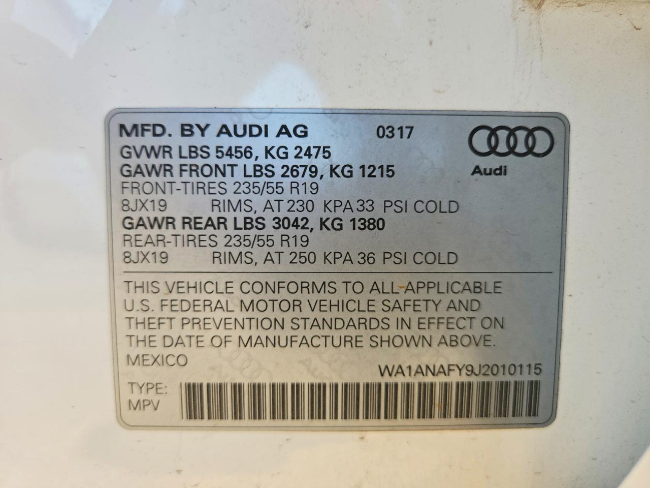 2018 Audi Q5 Premium White vin: WA1ANAFY9J2010115