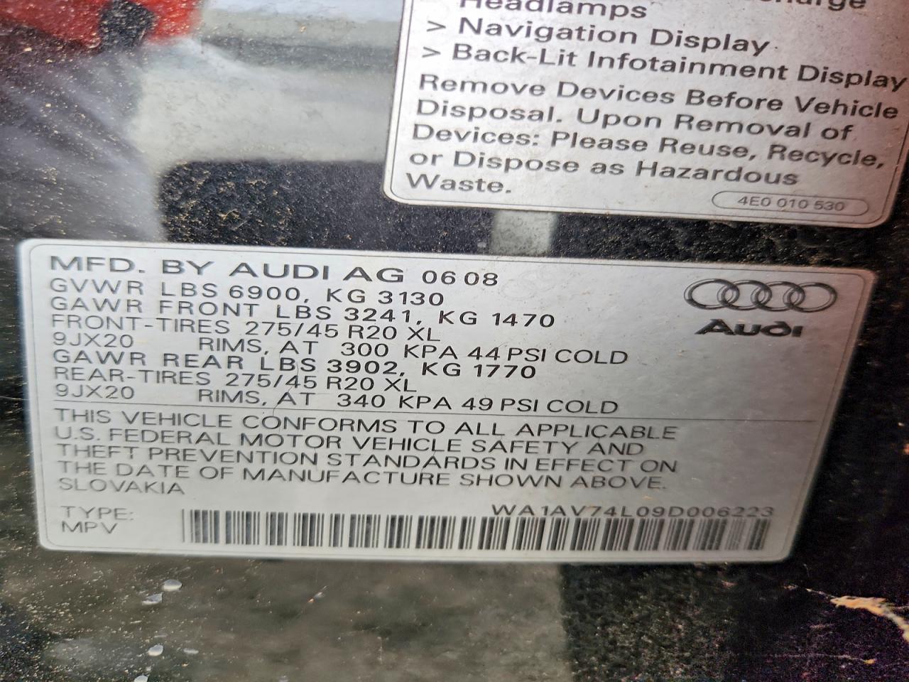 2009 Audi Q7 Prestige Черный vin: WA1AV74L09D006223