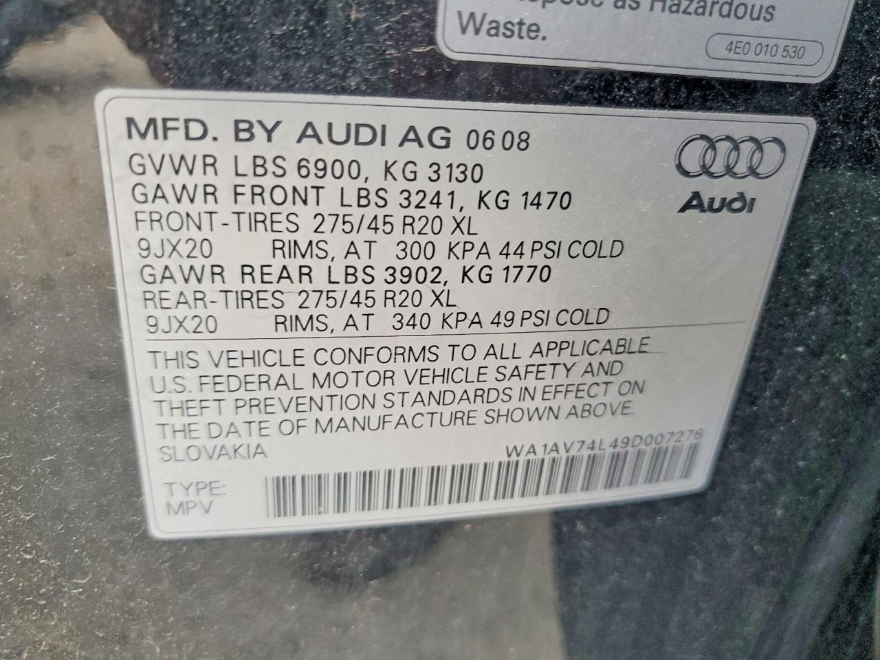 2009 Audi Q7 Prestige Black vin: WA1AV74L49D007276