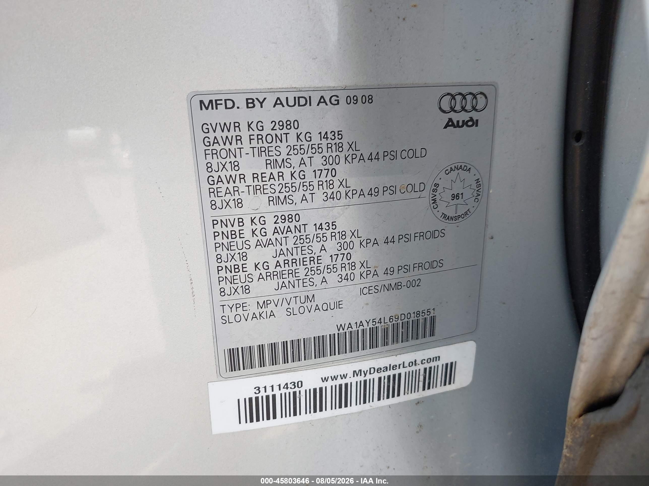 2009 Audi Q7 3.6 Silver vin: WA1AY54L69D018551