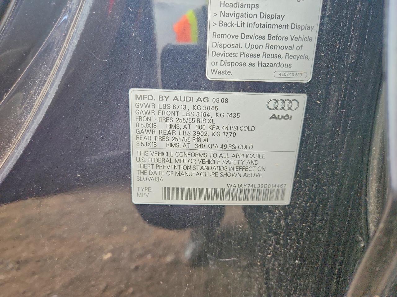 2009 Audi Q7 3.6 Quattro Синий vin: WA1AY74L39D014467