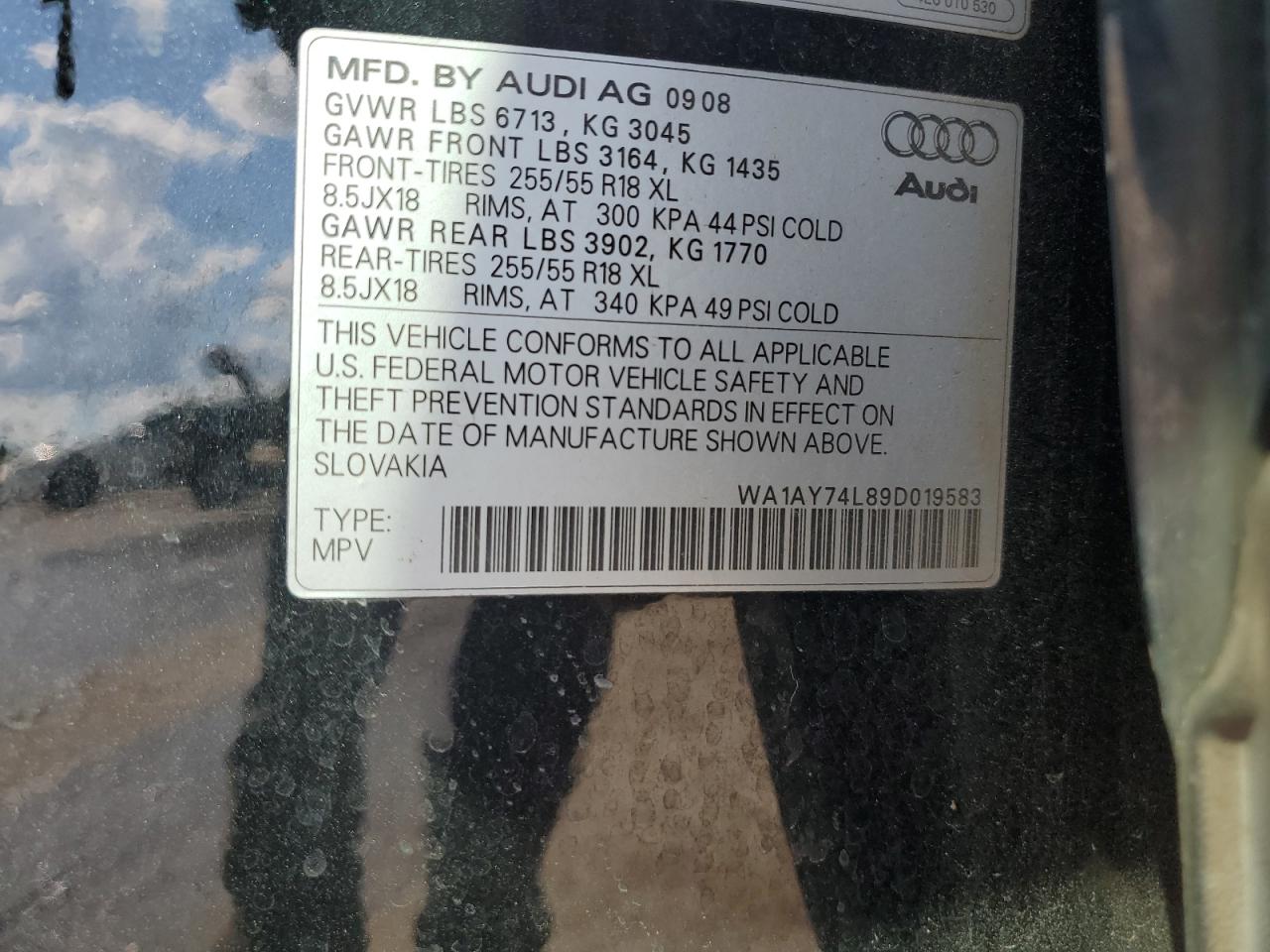2009 Audi Q7 3.6 Quattro Black vin: WA1AY74L89D019583