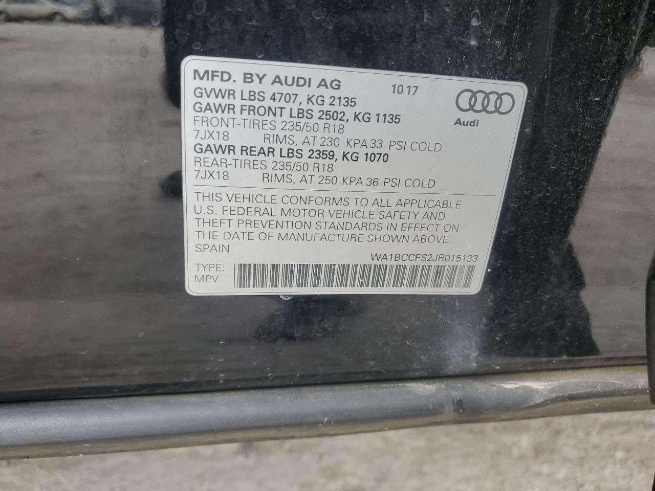 2018 Audi Q3 Premium Black vin: WA1BCCFS2JR015133
