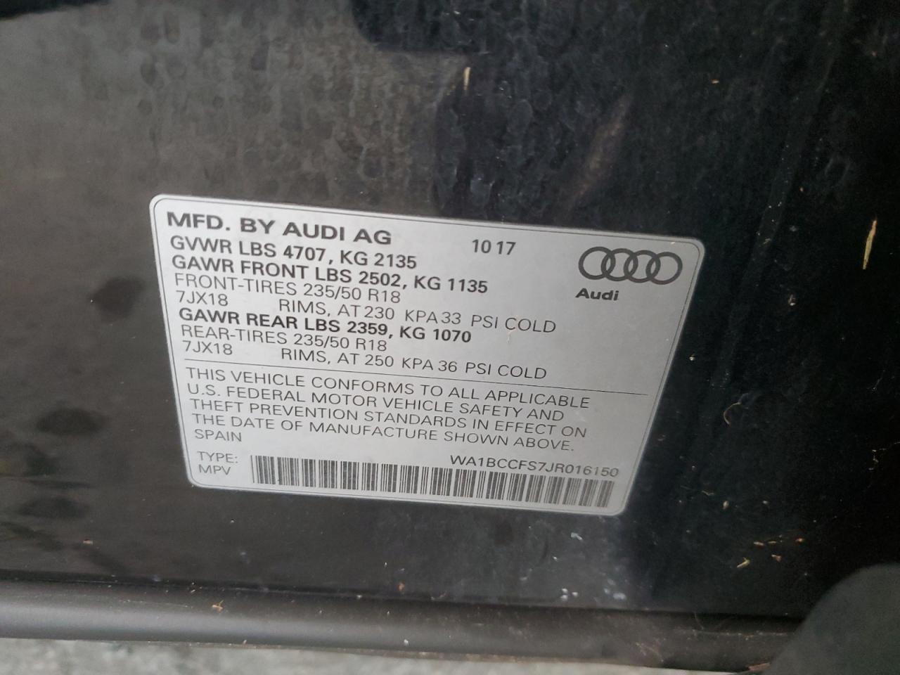 2018 Audi Q3 Premium Black vin: WA1BCCFS7JR016150