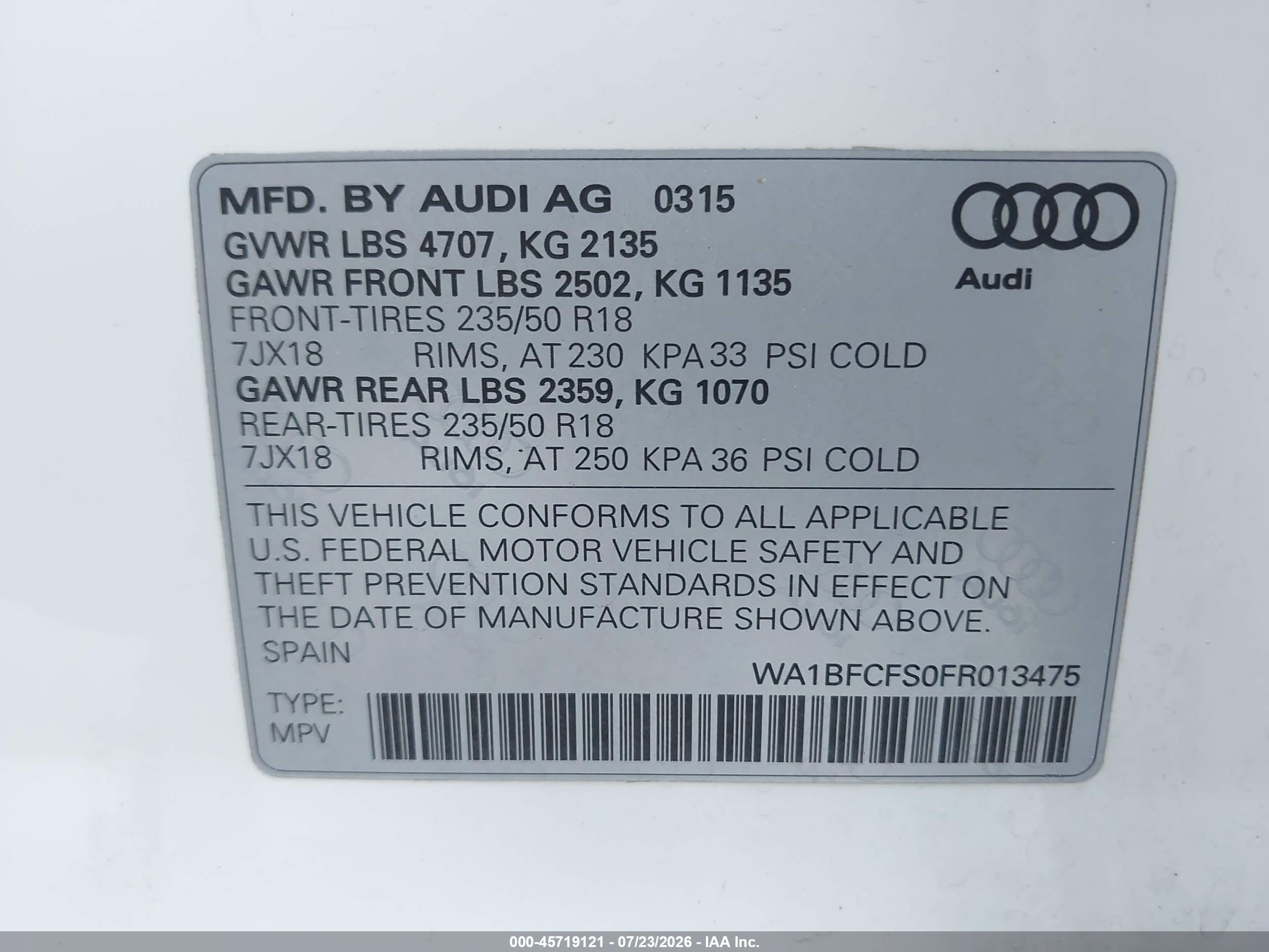 2015 Audi Q3 2.0t Premium Plus White vin: WA1BFCFS0FR013475