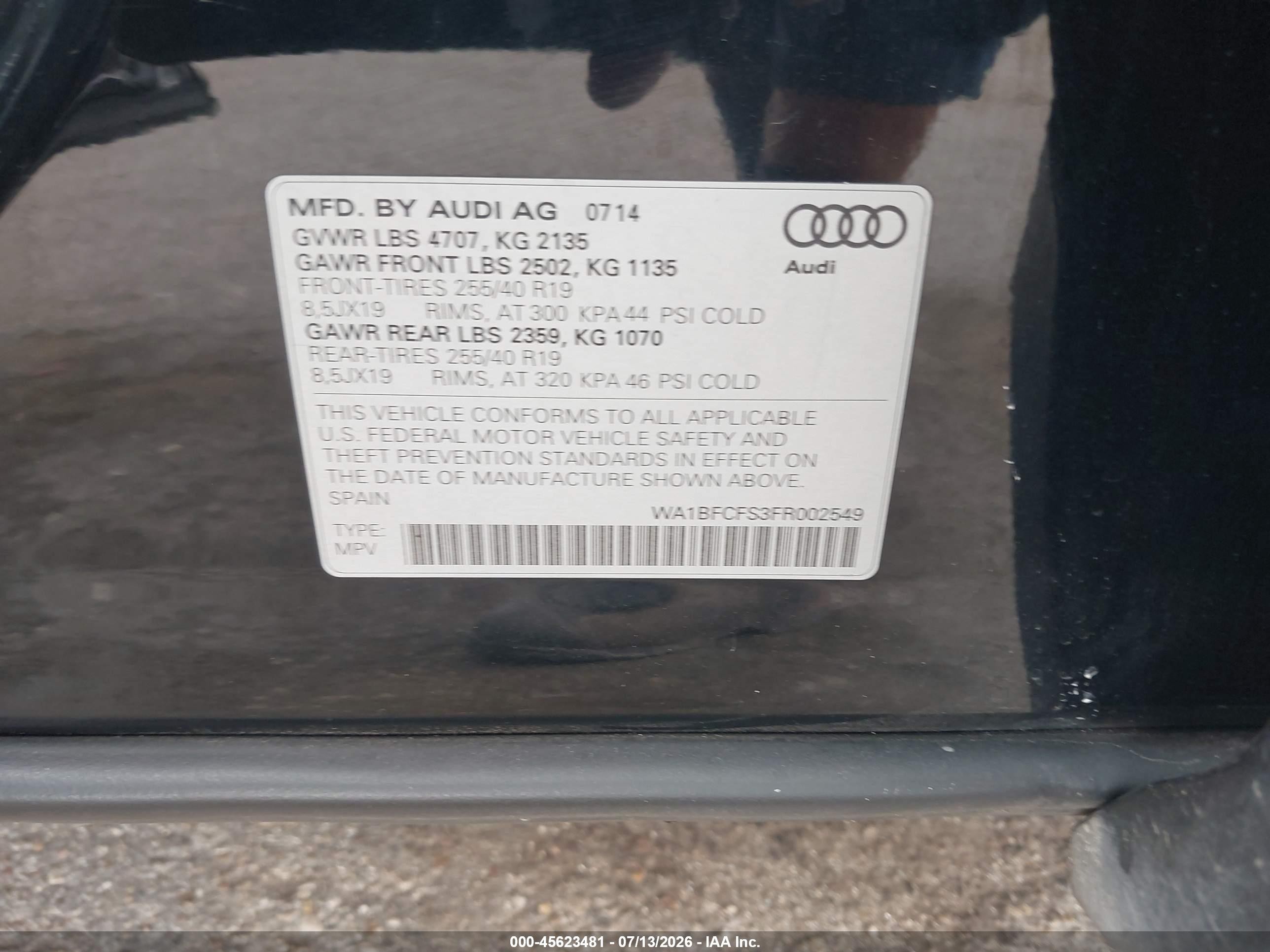 2015 Audi Q3 2.0t Premium Plus Black vin: WA1BFCFS3FR002549
