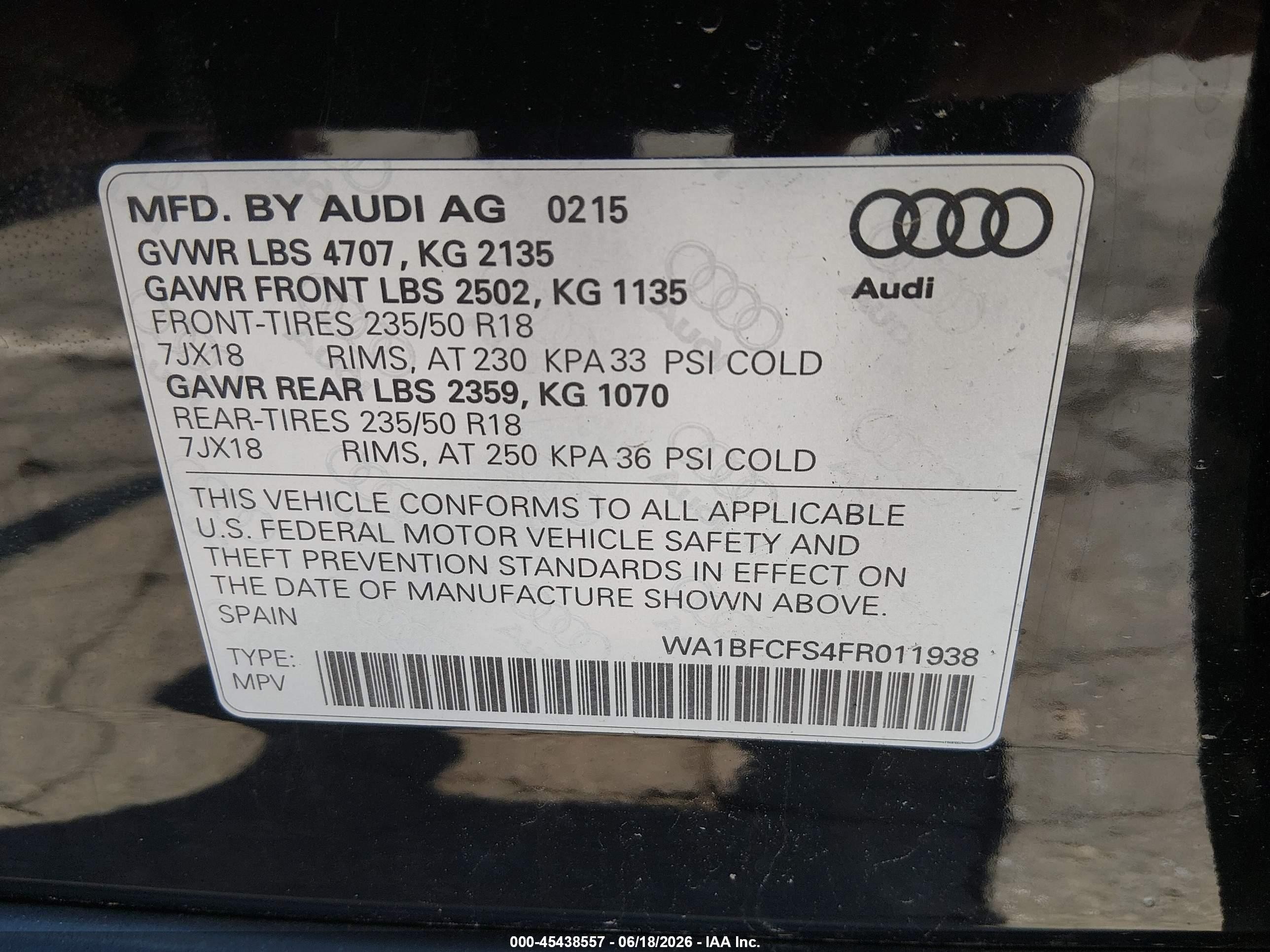 2015 Audi Q3 2.0t Premium Plus Black vin: WA1BFCFS4FR011938