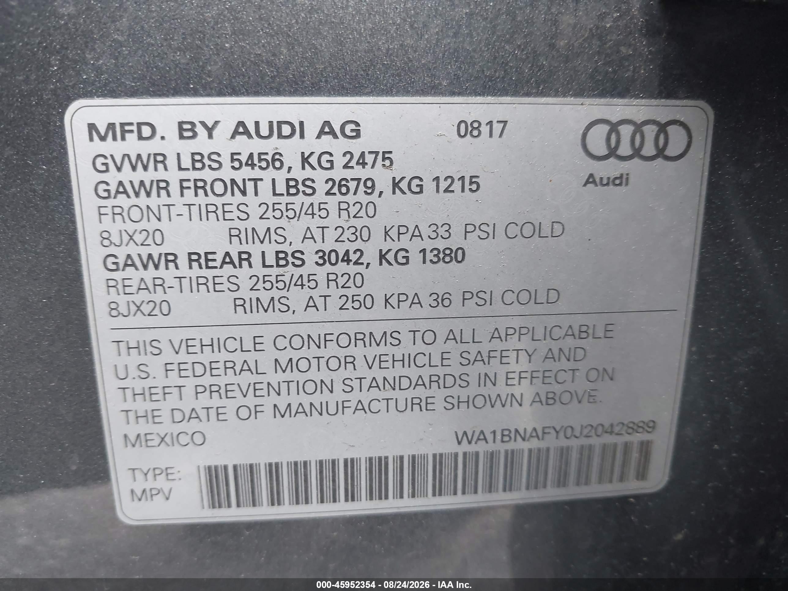 2018 Audi Q5 2.0t Premium/2.0t Tech Premium Gray vin: WA1BNAFY0J2042889