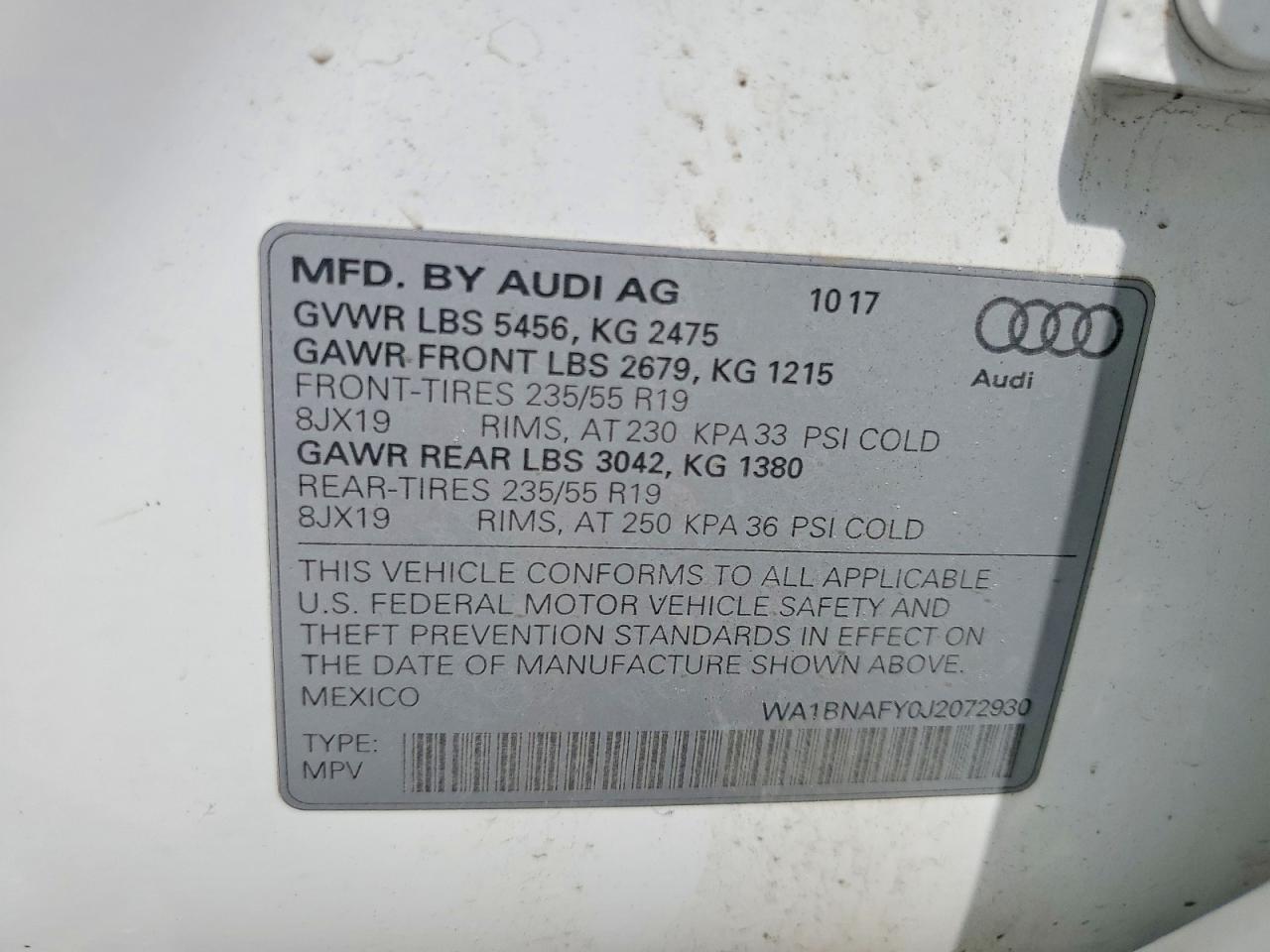 2018 Audi Q5 Premium Plus White vin: WA1BNAFY0J2072930