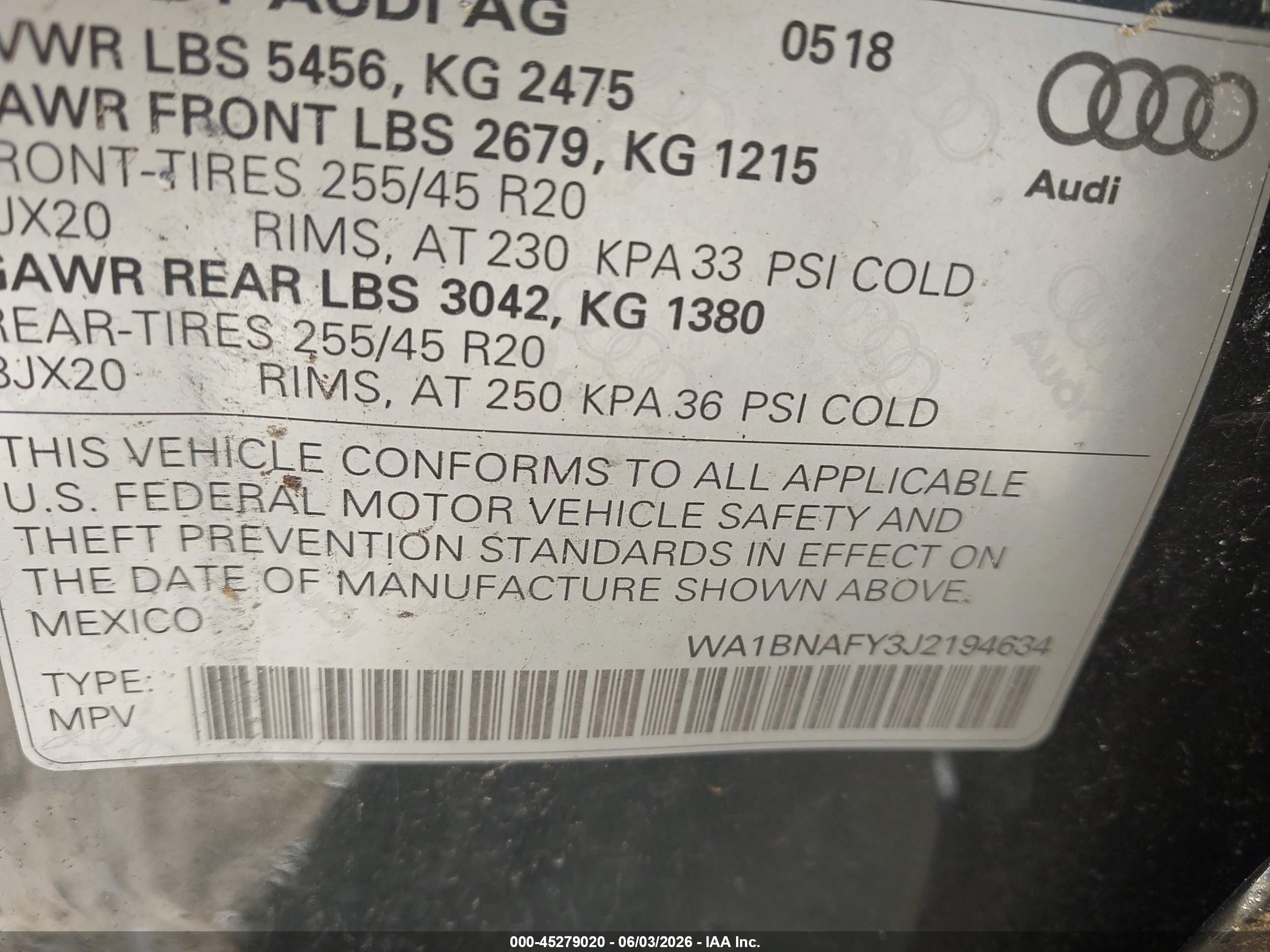 2018 Audi Q5 2.0t Premium/2.0t Tech Premium Black vin: WA1BNAFY3J2194634