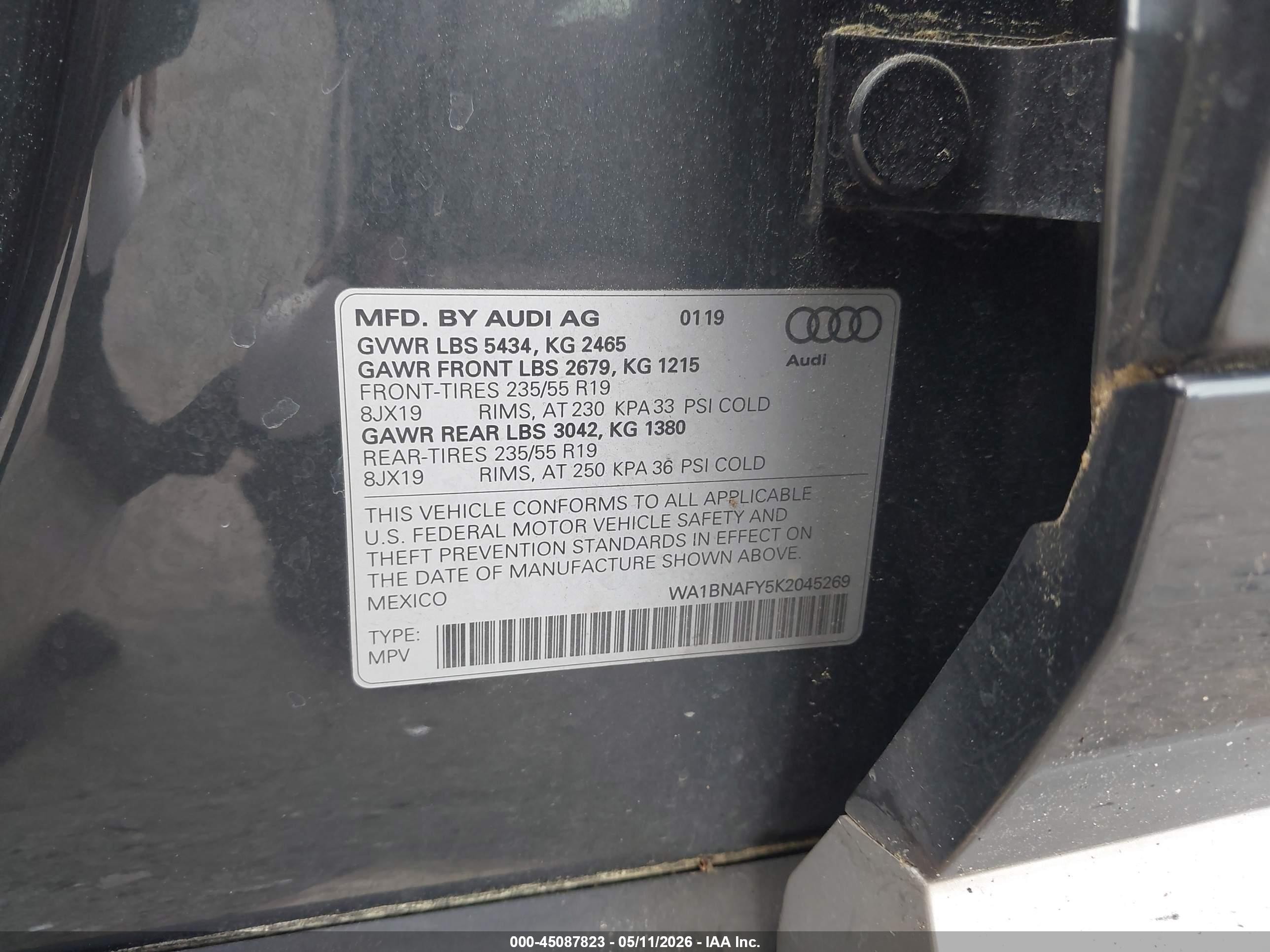 2019 Audi Q5 45 Premium Gray vin: WA1BNAFY5K2045269