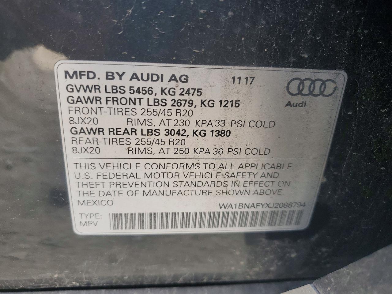 2018 Audi Q5 Premium Plus Charcoal vin: WA1BNAFYXJ2088794