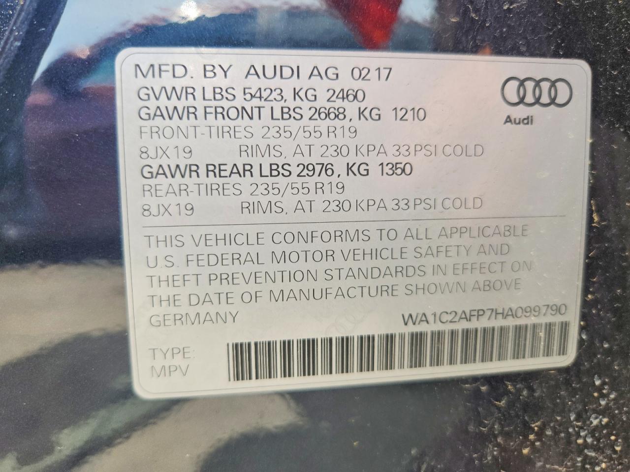 2017 Audi Q5 Premium Blue vin: WA1C2AFP7HA099790