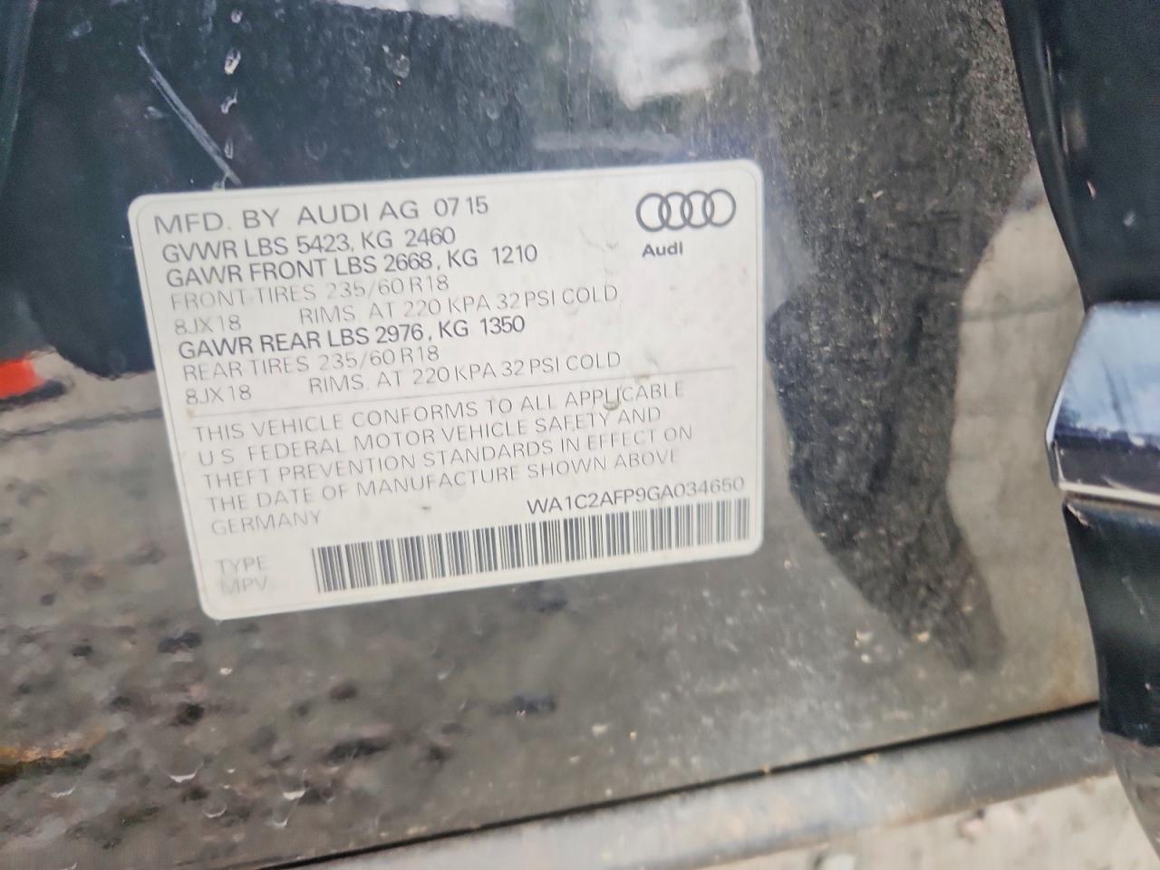 2016 Audi Q5 Premium Black vin: WA1C2AFP9GA034650