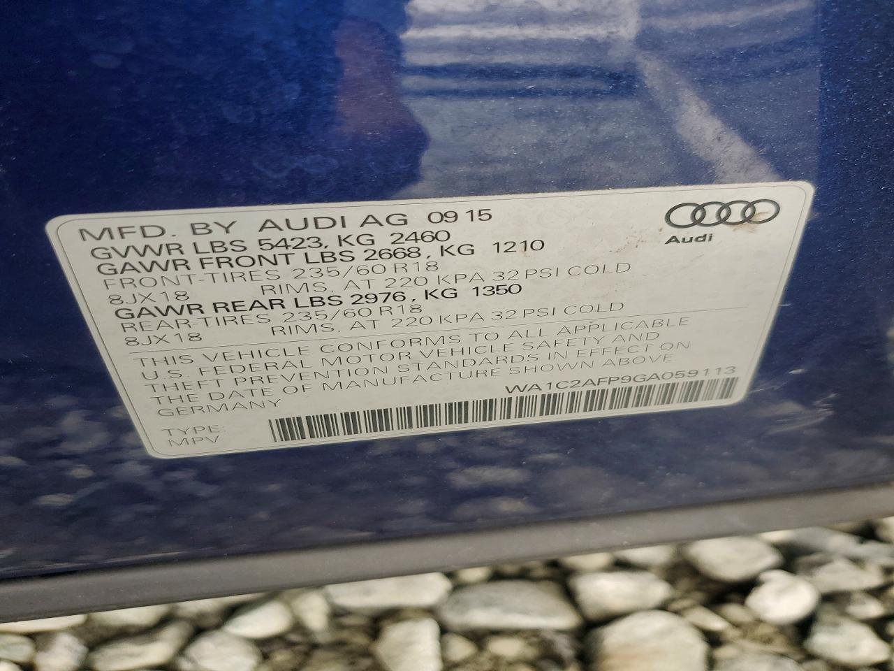2016 Audi Q5 Premium Blue vin: WA1C2AFP9GA059113