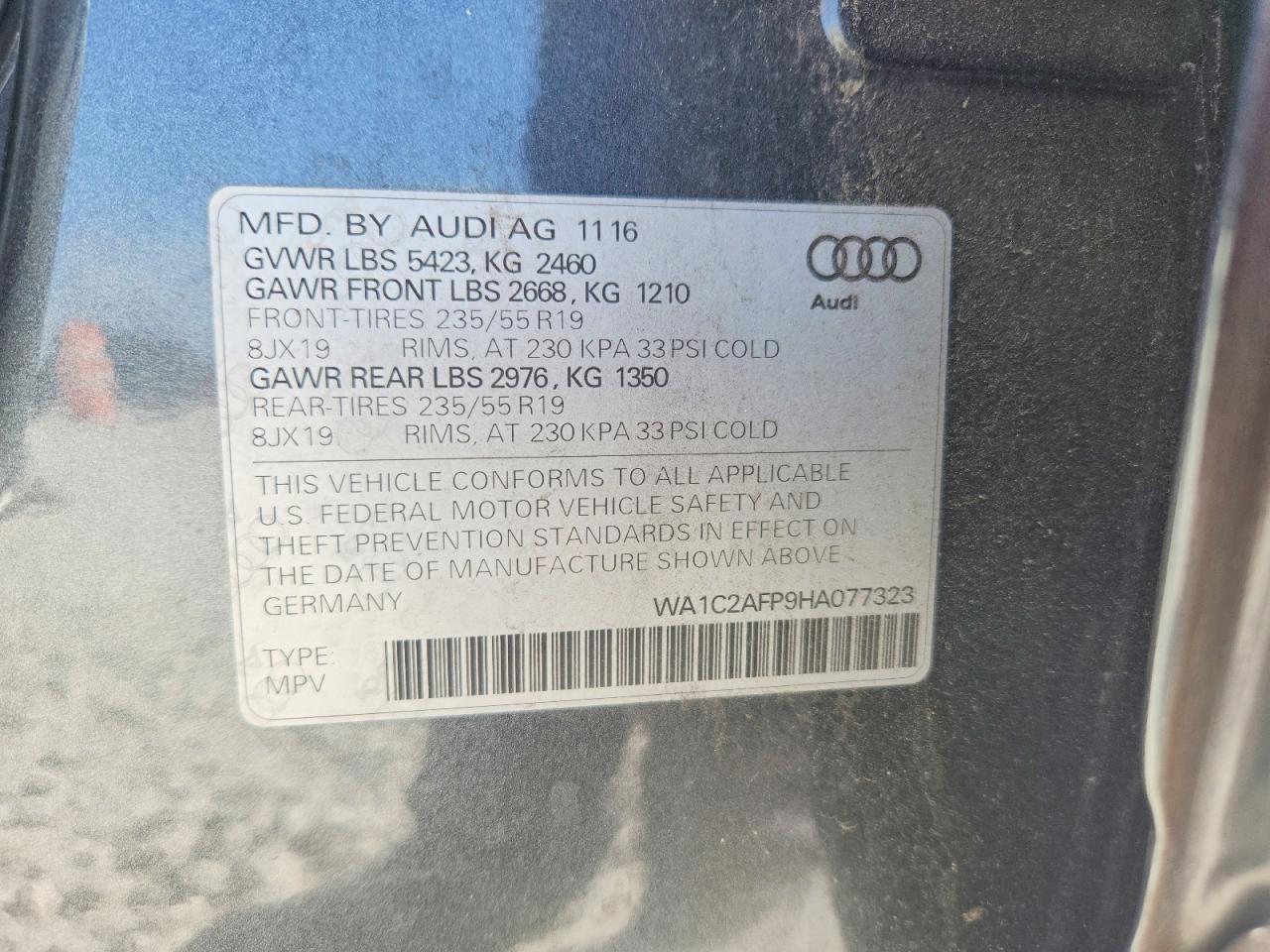 2017 Audi Q5 Premium Gray vin: WA1C2AFP9HA077323