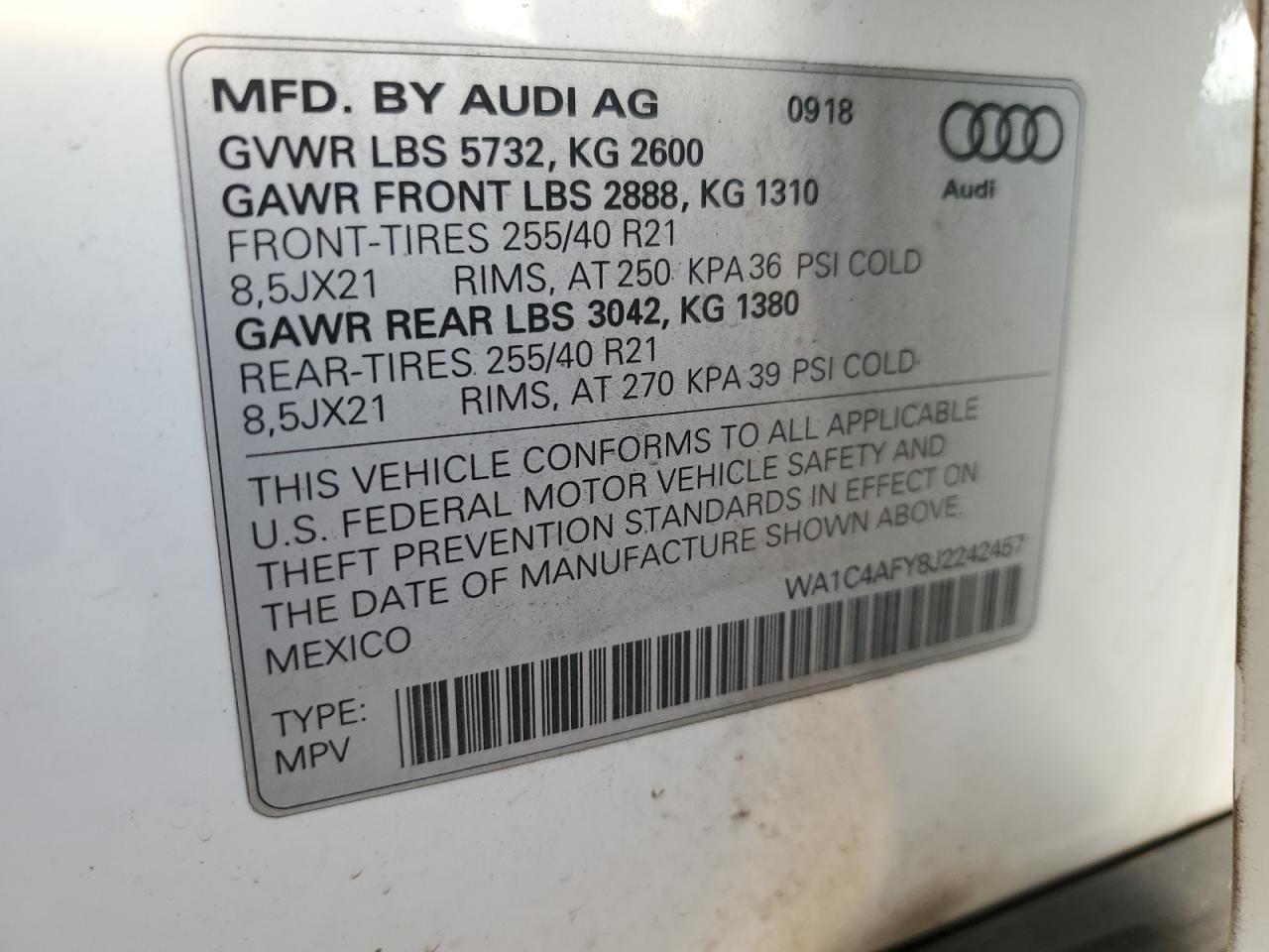 2018 Audi Sq5 Prestige White vin: WA1C4AFY8J2242457