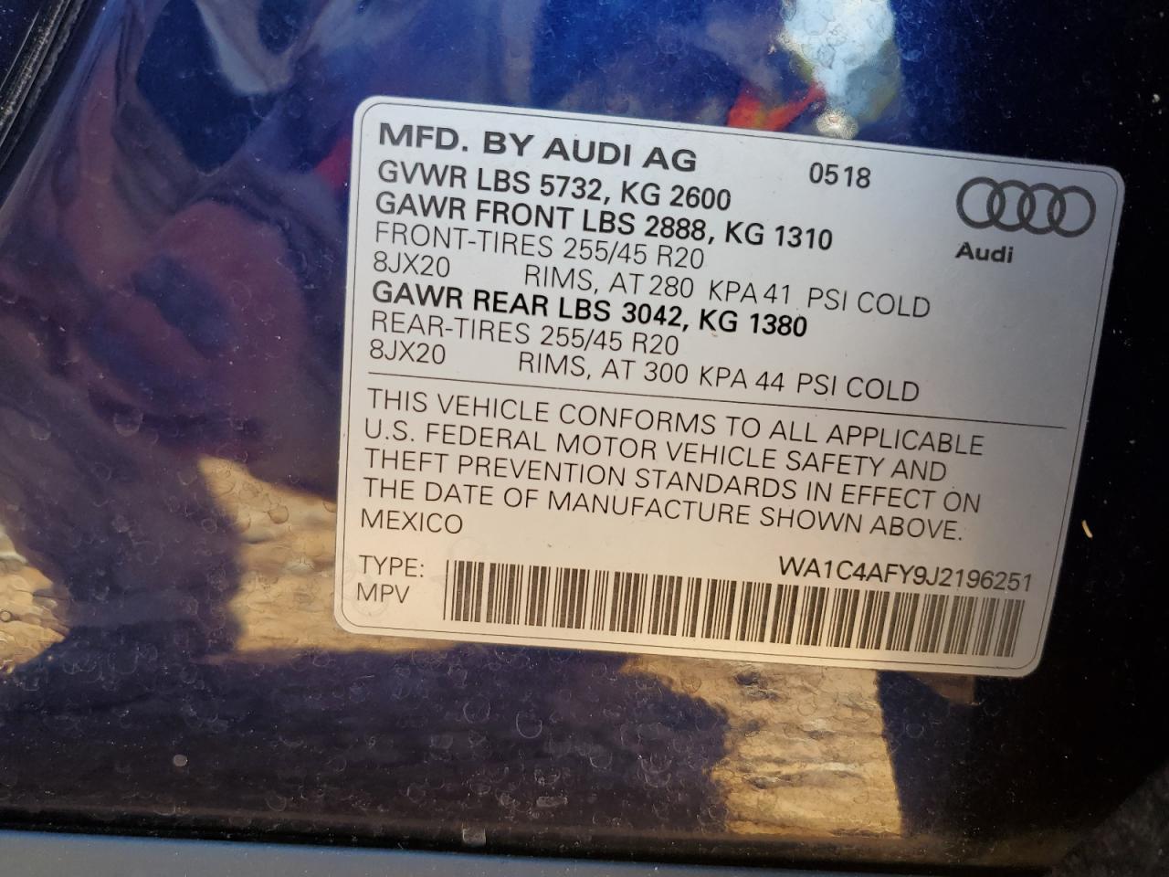2018 Audi Sq5 Prestige Blue vin: WA1C4AFY9J2196251