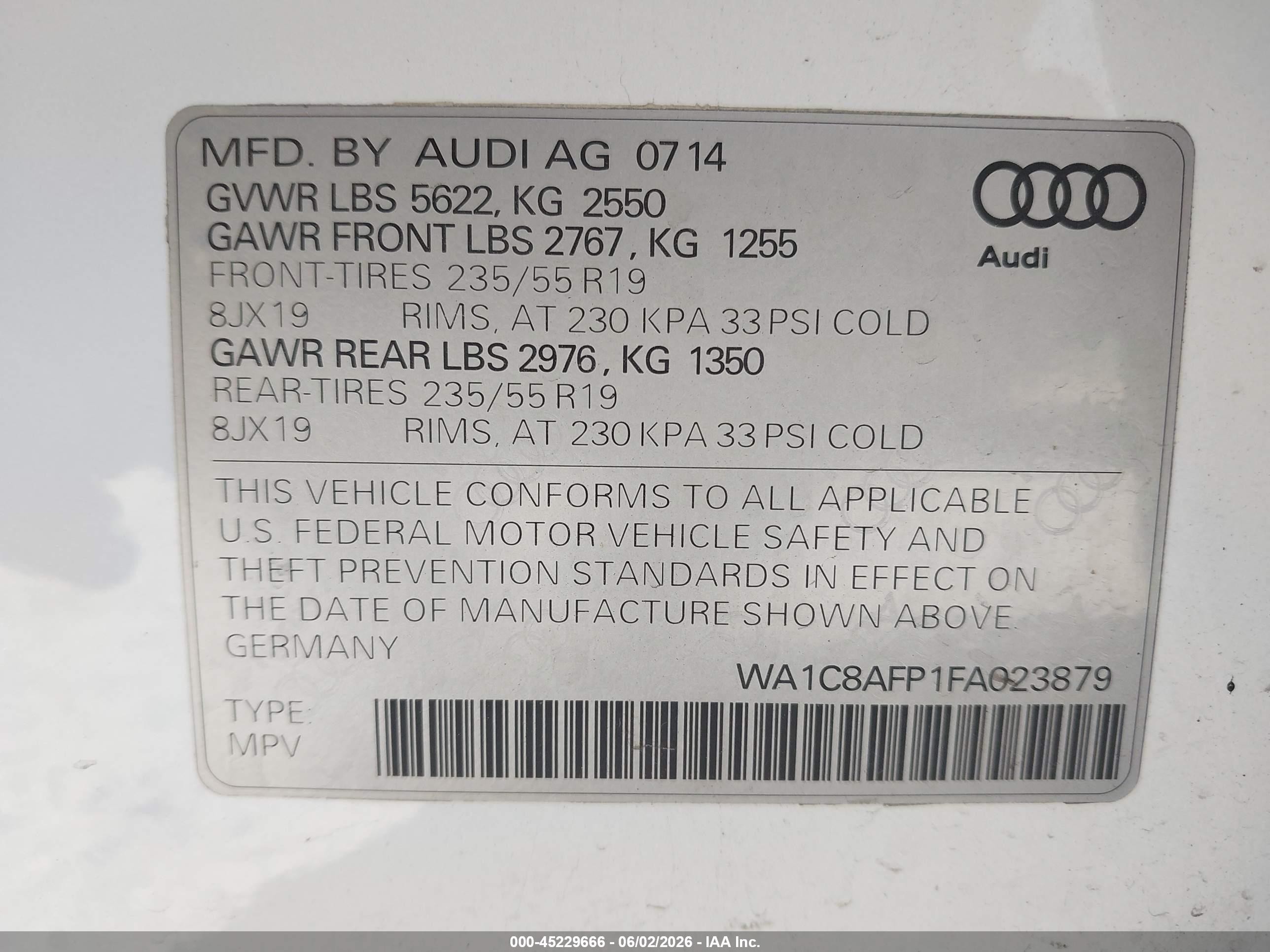 2015 Audi Q5 Hybrid 2.0t Prestige Белый vin: WA1C8AFP1FA023879
