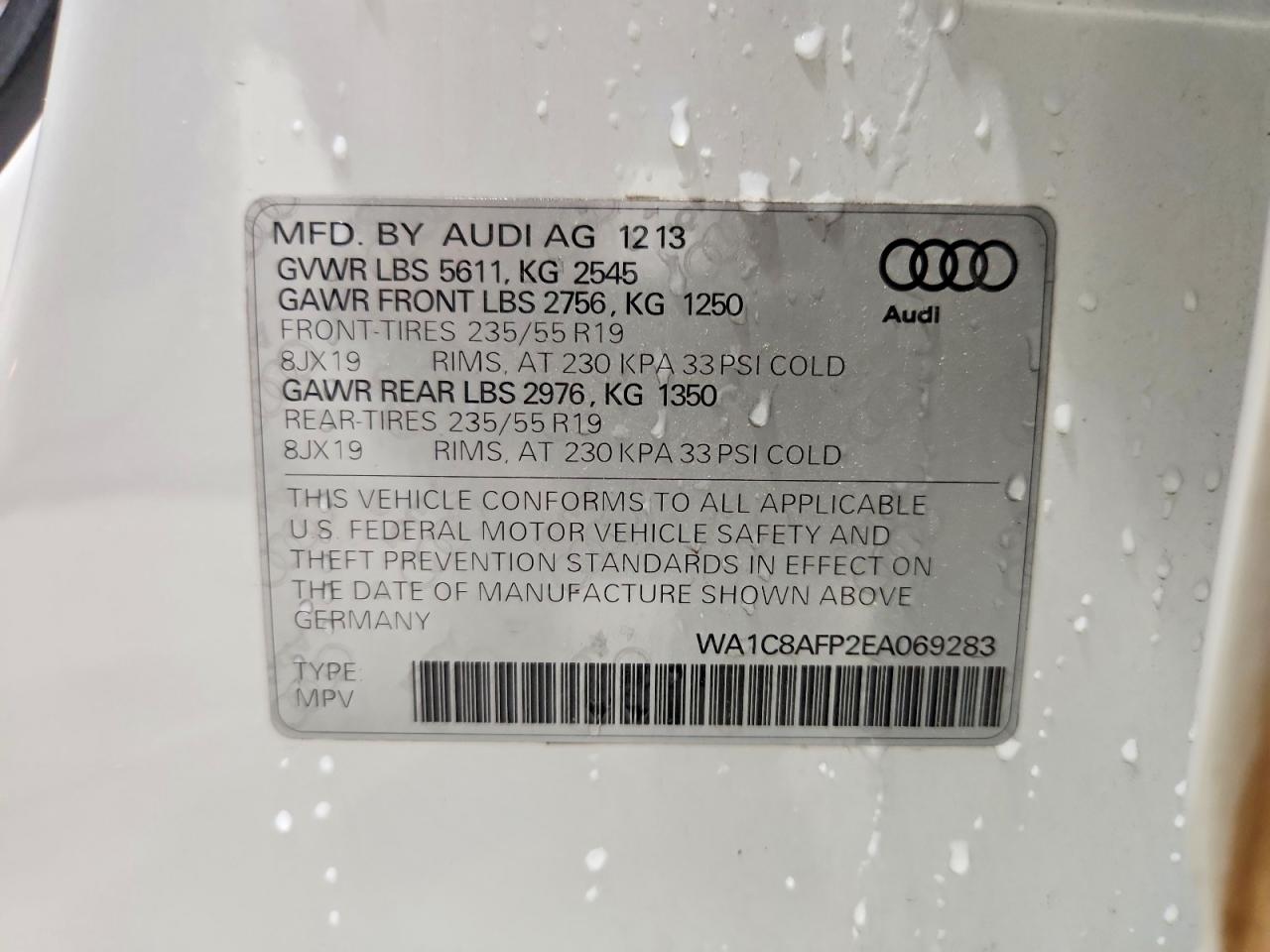 2014 Audi Q5 Premium Hybrid White vin: WA1C8AFP2EA069283