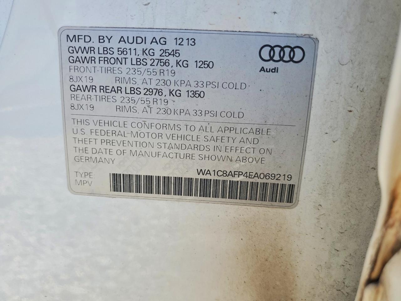 2014 Audi Q5 Premium Hybrid White vin: WA1C8AFP4EA069219