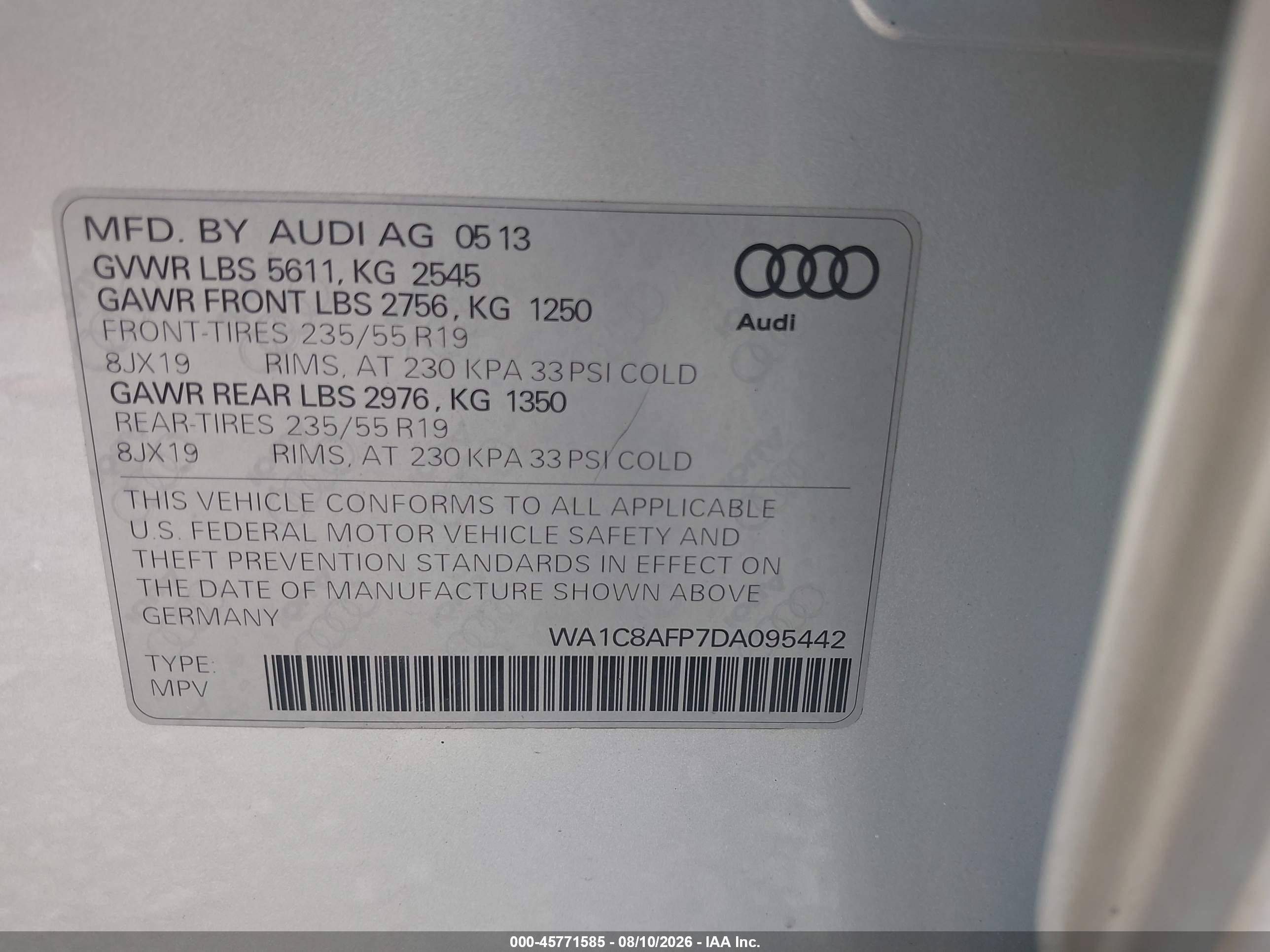 2013 Audi Q5 Hybrid 2.0t Prestige Silver vin: WA1C8AFP7DA095442