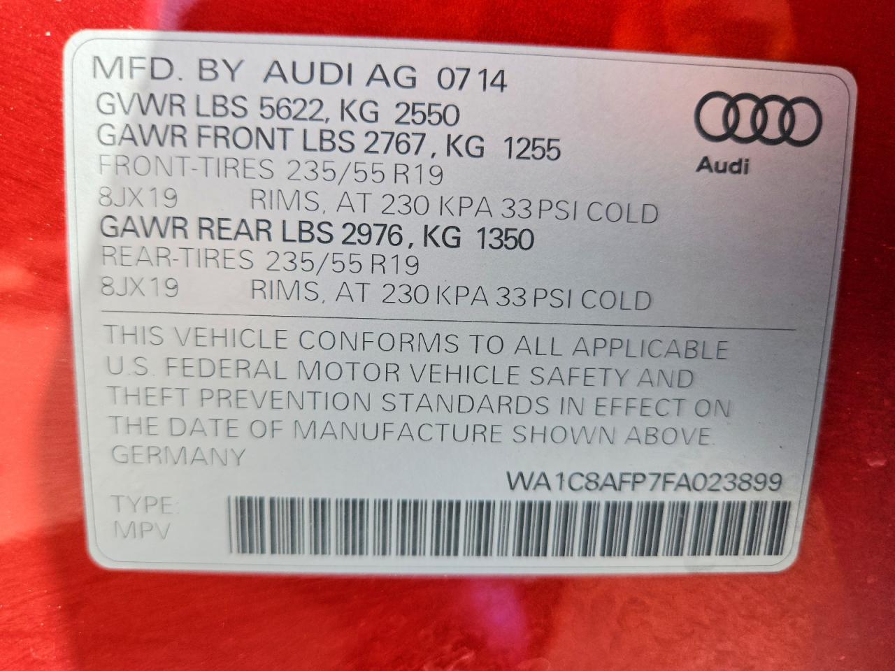 2015 Audi Q5 Premium Hybrid Orange vin: WA1C8AFP7FA023899