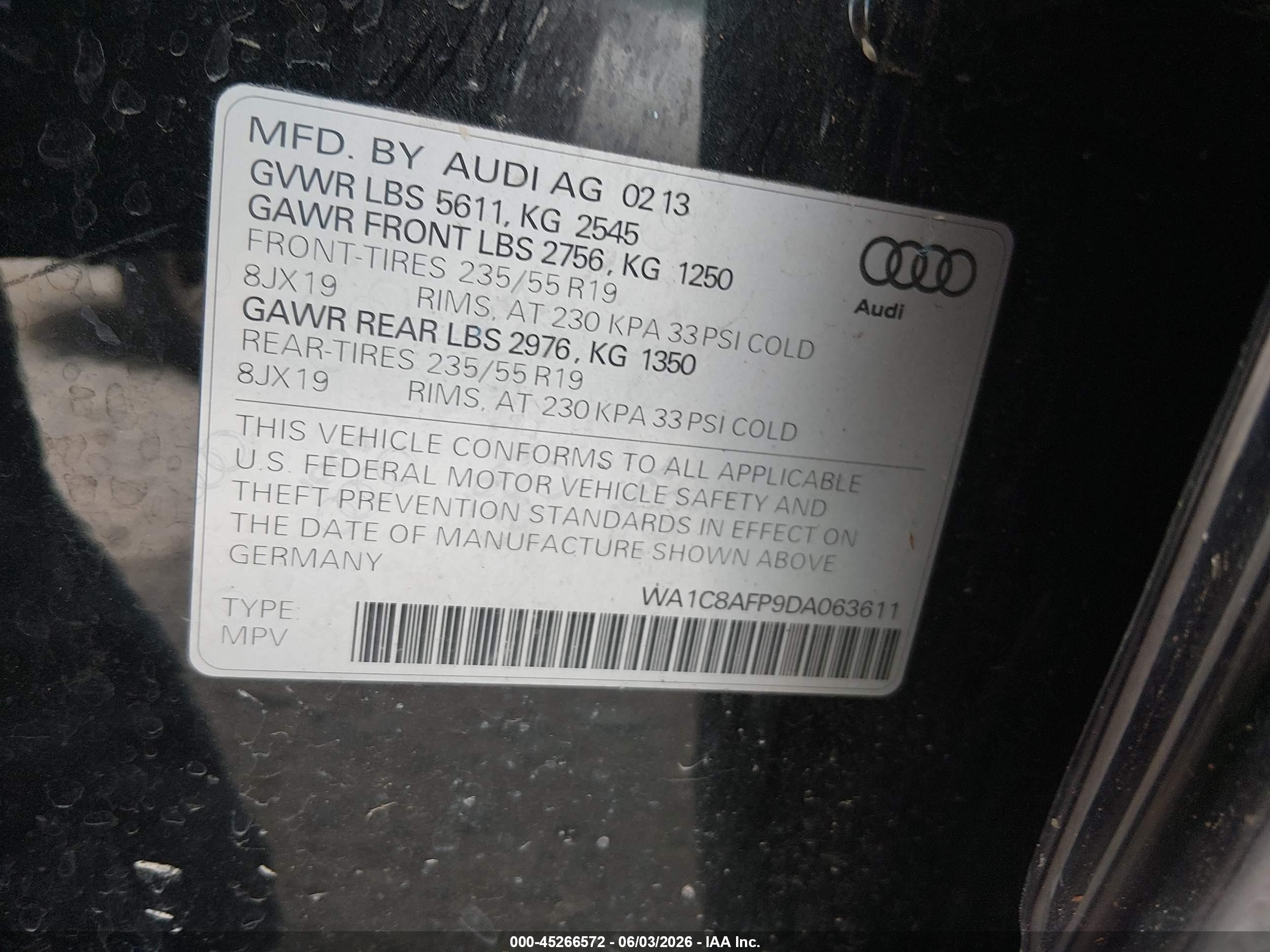 2013 Audi Q5 Hybrid 2.0t Prestige Black vin: WA1C8AFP9DA063611
