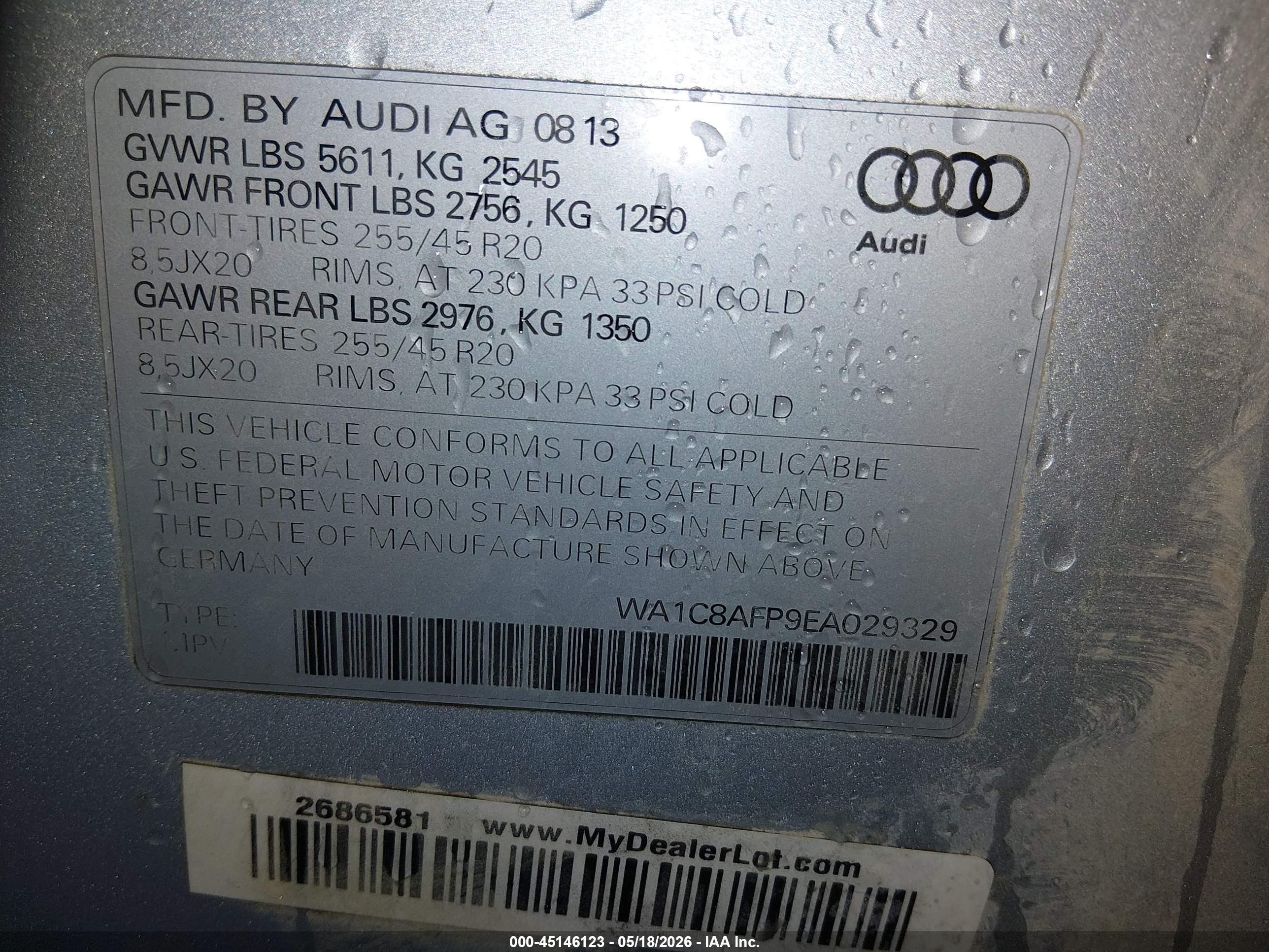 2014 Audi Q5 Hybrid 2.0t Prestige Silver vin: WA1C8AFP9EA029329