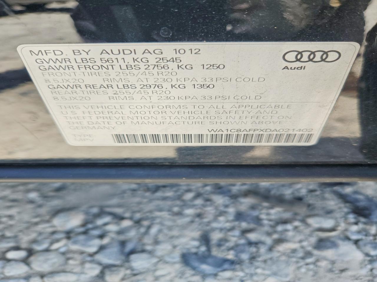 2013 Audi Q5 Premium Hybrid Black vin: WA1C8AFPXDA021402