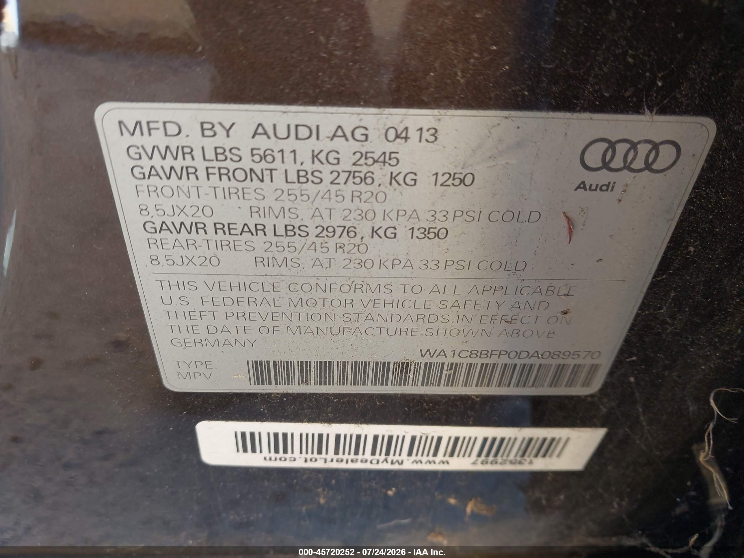 2013 Audi Q5 Hybrid 2.0t Prestige Brown vin: WA1C8BFP0DA089570