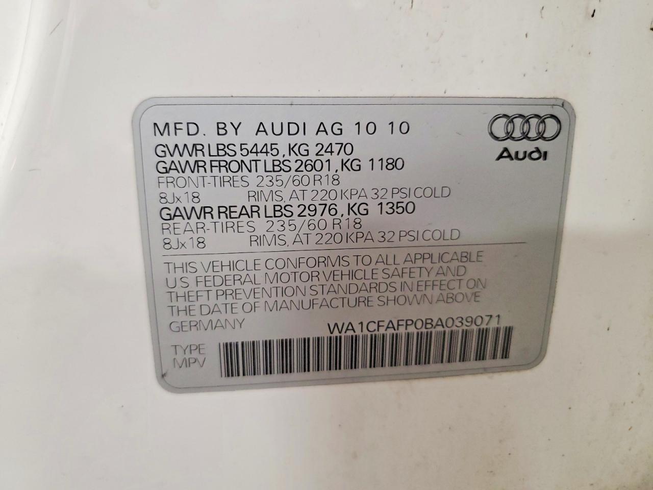2011 Audi Q5 Premium Белый vin: WA1CFAFP0BA039071