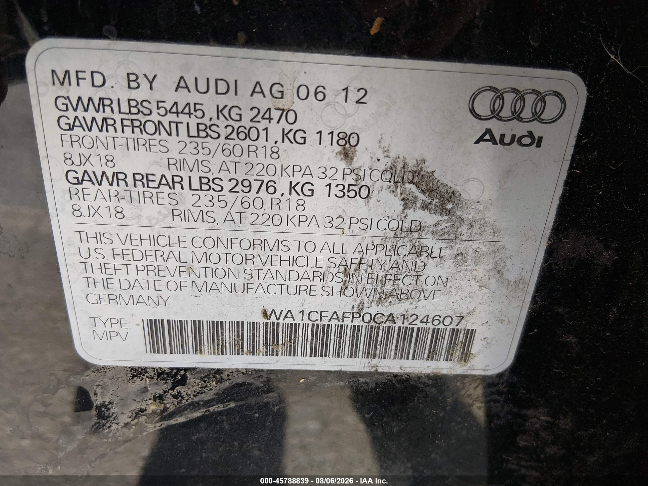 2012 Audi Q5 2.0t Premium Black vin: WA1CFAFP0CA124607
