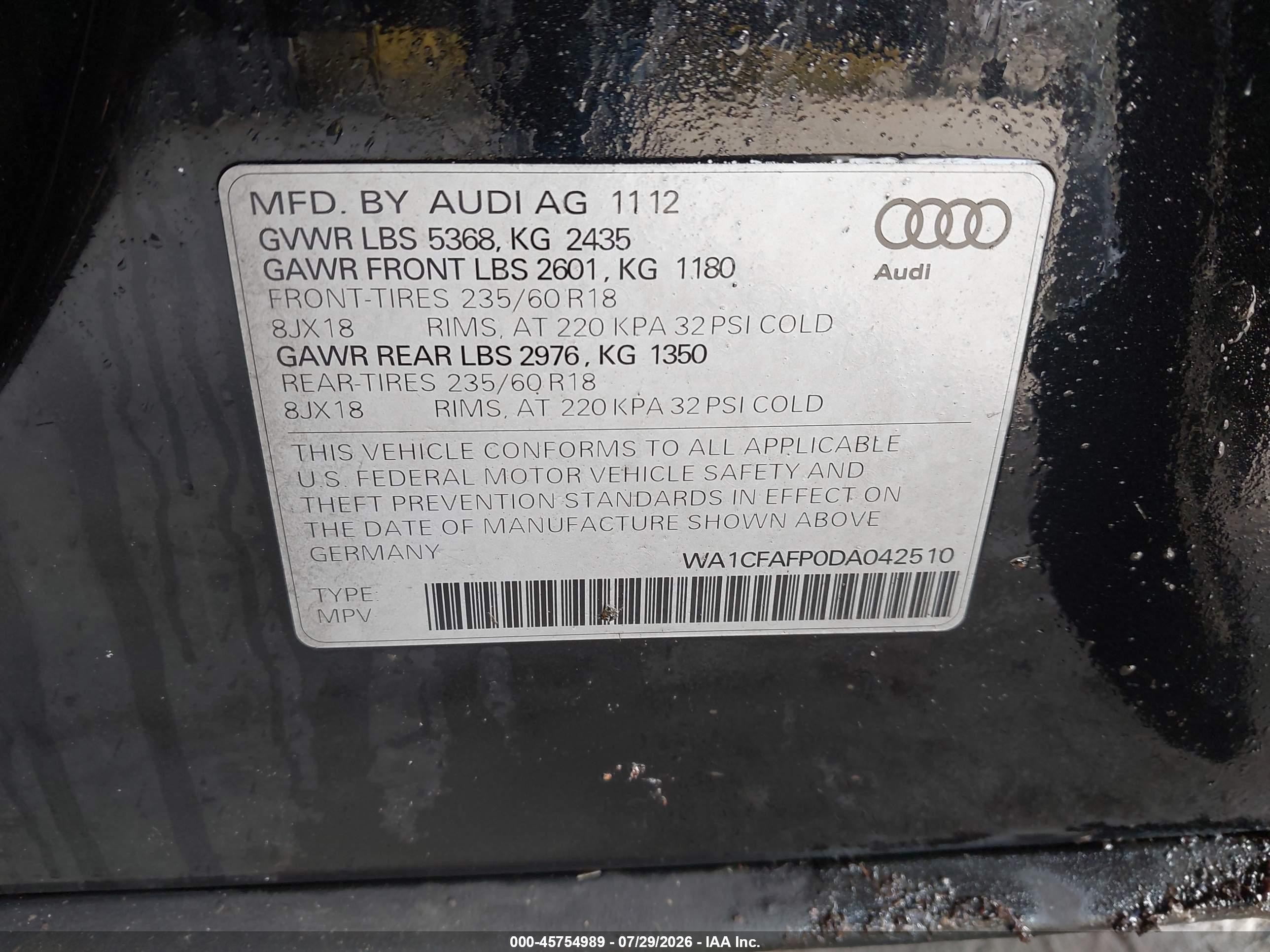 2013 Audi Q5 2.0t Premium Black vin: WA1CFAFP0DA042510
