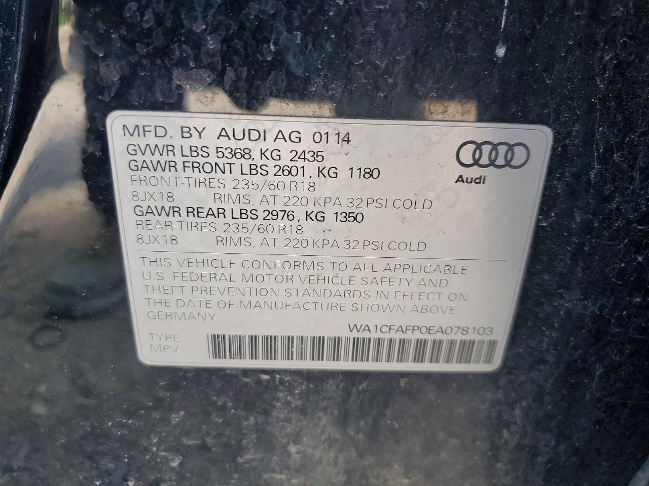 2014 Audi Q5 Premium Черный vin: WA1CFAFP0EA078103
