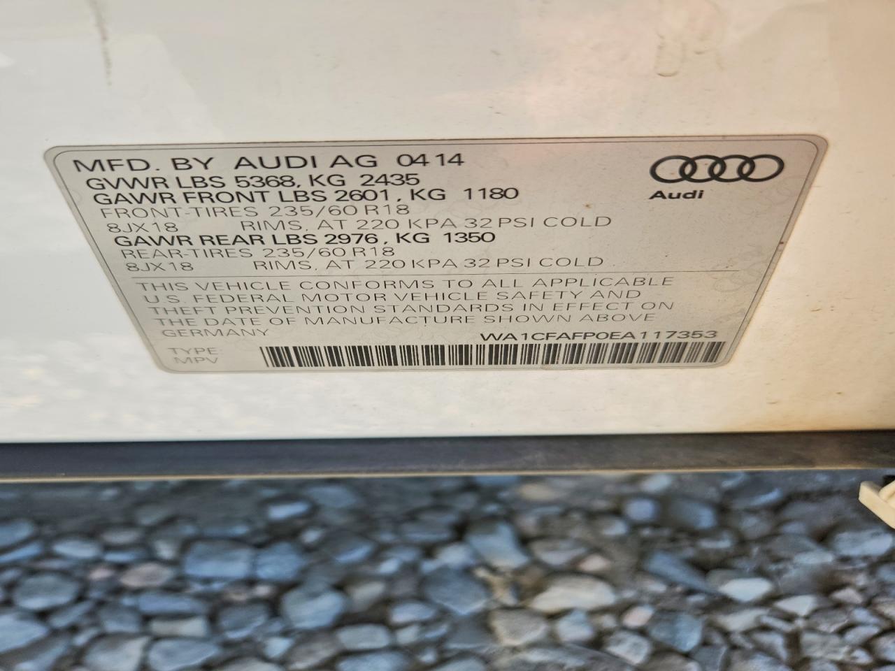 2014 Audi Q5 Premium White vin: WA1CFAFP0EA117353