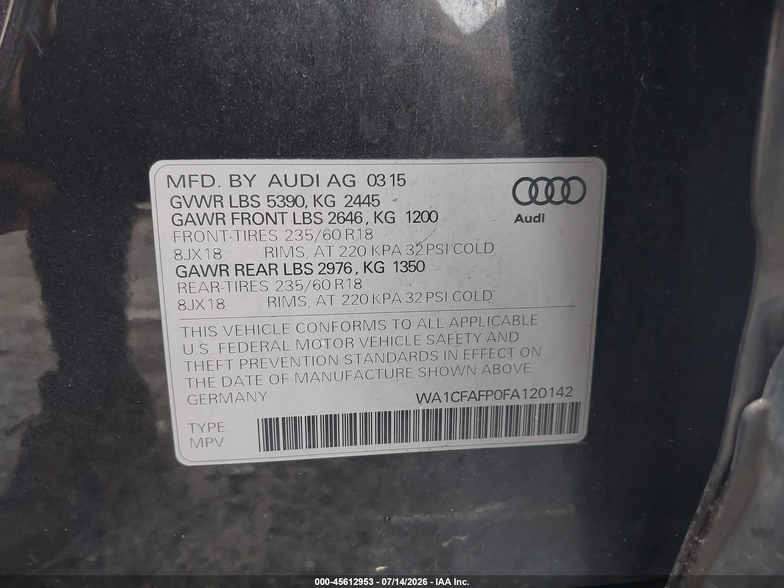 2015 Audi Q5 2.0t Premium Gray vin: WA1CFAFP0FA120142