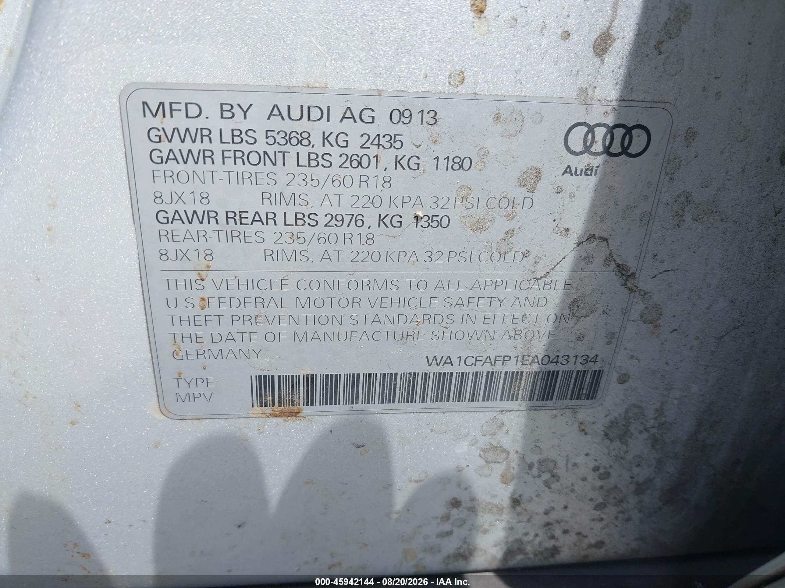 2014 Audi Q5 2.0t Premium Silver vin: WA1CFAFP1EA043134