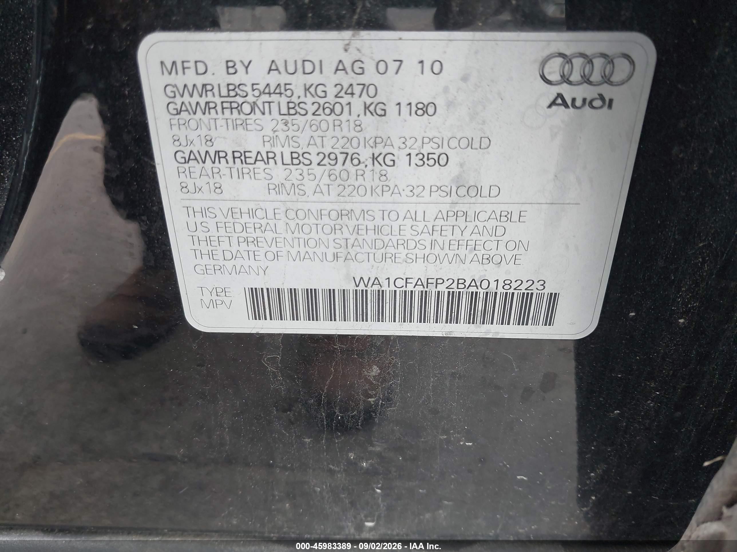 2011 Audi Q5 2.0t Premium Black vin: WA1CFAFP2BA018223