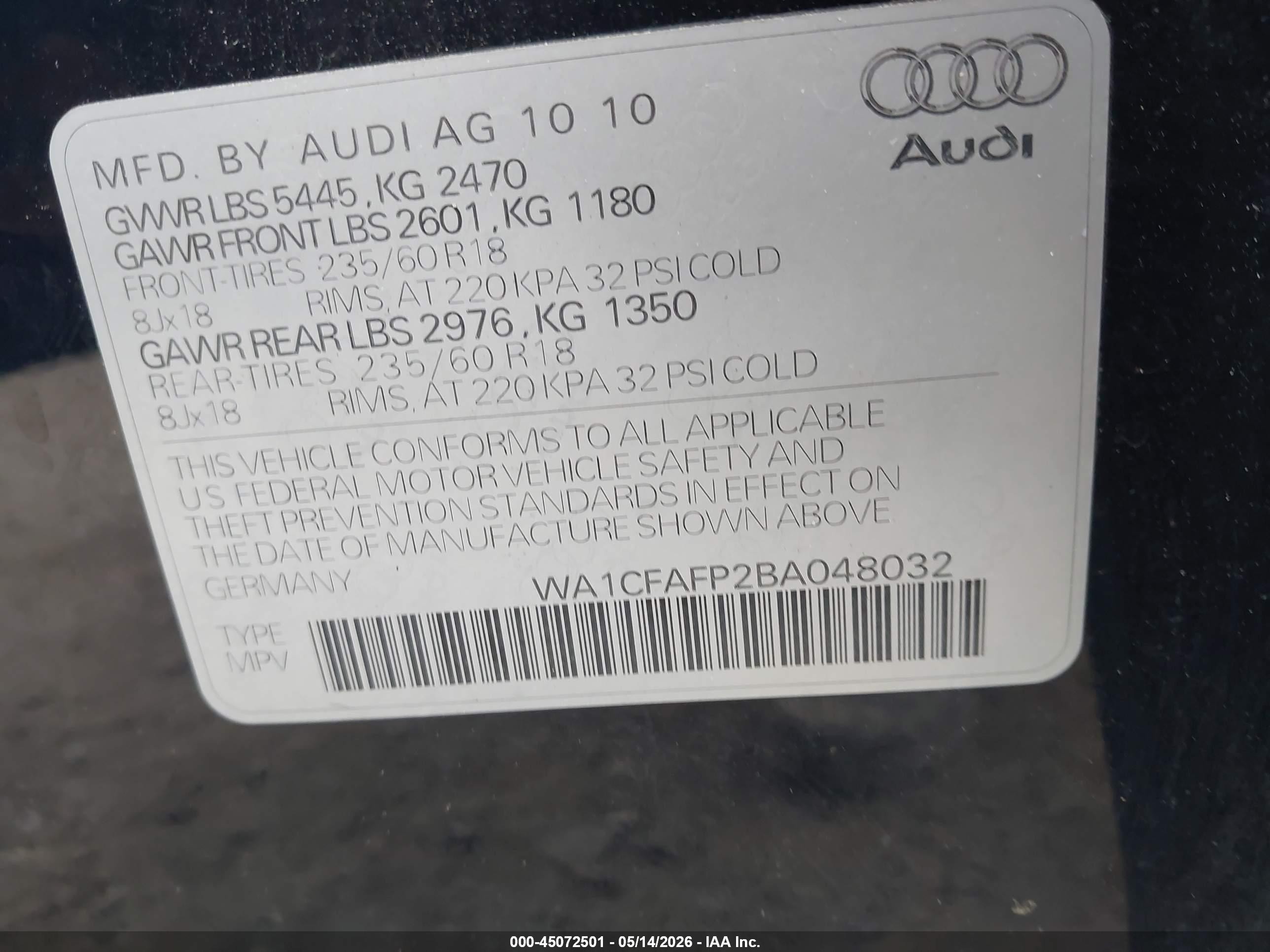 2011 Audi Q5 2.0t Premium Dark Blue vin: WA1CFAFP2BA048032