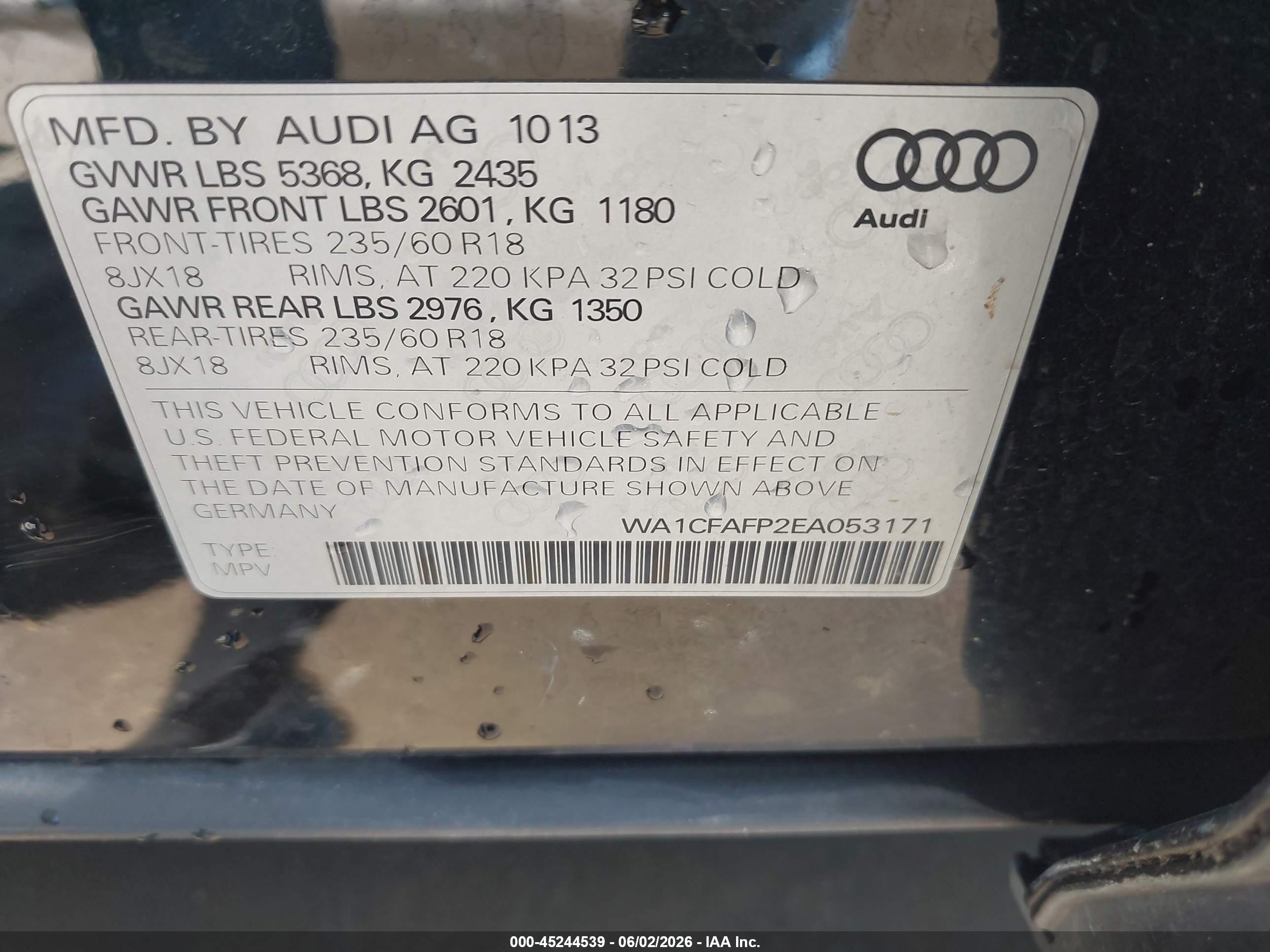 2014 Audi Q5 2.0t Premium Black vin: WA1CFAFP2EA053171